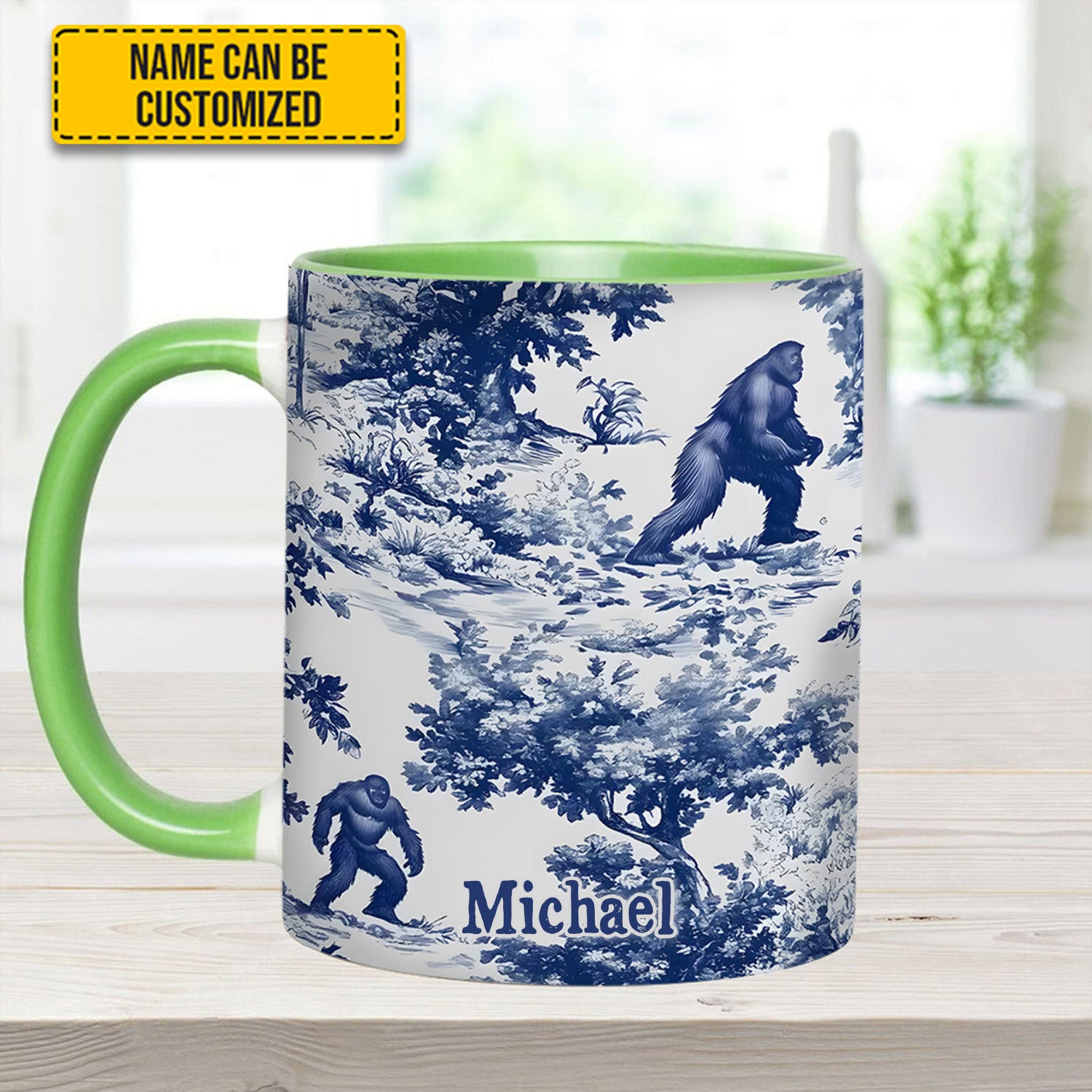 Personalized Accent Mug Bigfoot Sasquatch Print Forest Toile Funny Bigfoot Gifts For Him - Image 2