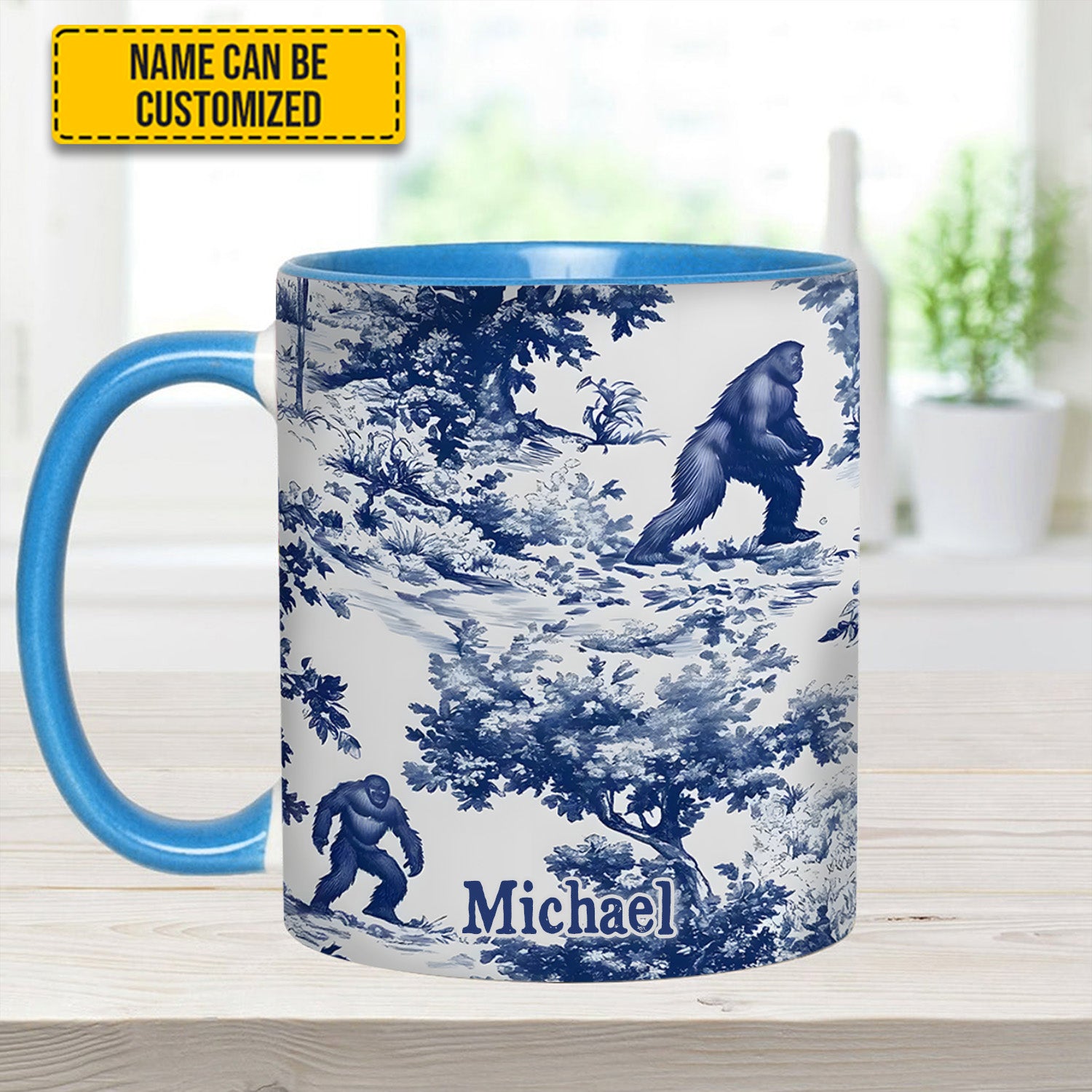 Personalized Accent Mug Bigfoot Sasquatch Print Forest Toile Funny Bigfoot Gifts For Him - Image 3