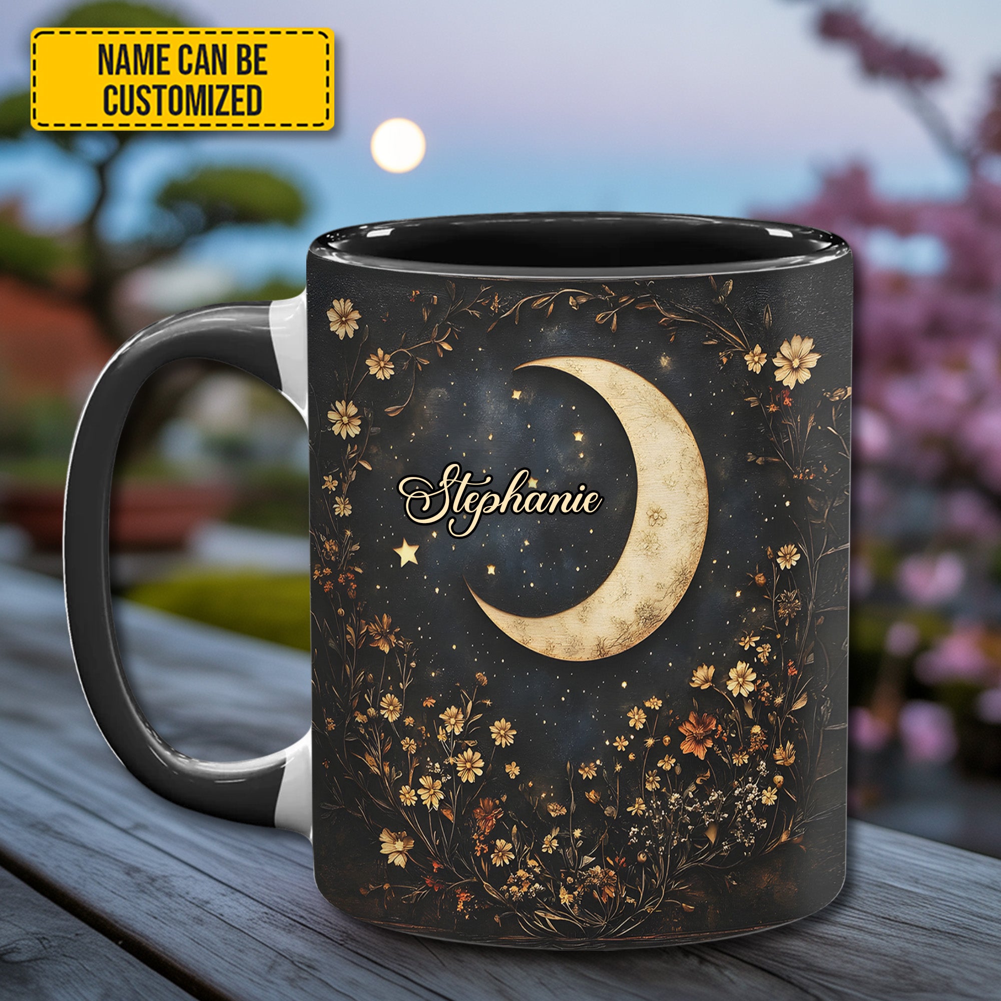 Personalized Accent Mug Crescent Moon Wildflower Gift For Wildflower Gardeners