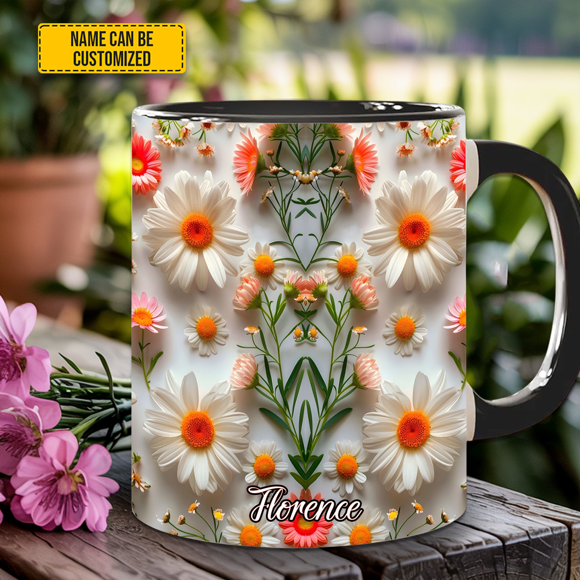 Personalized Accent Mug Daisy Flower Accent Mug Flower Gifts For Grandma - Image 2