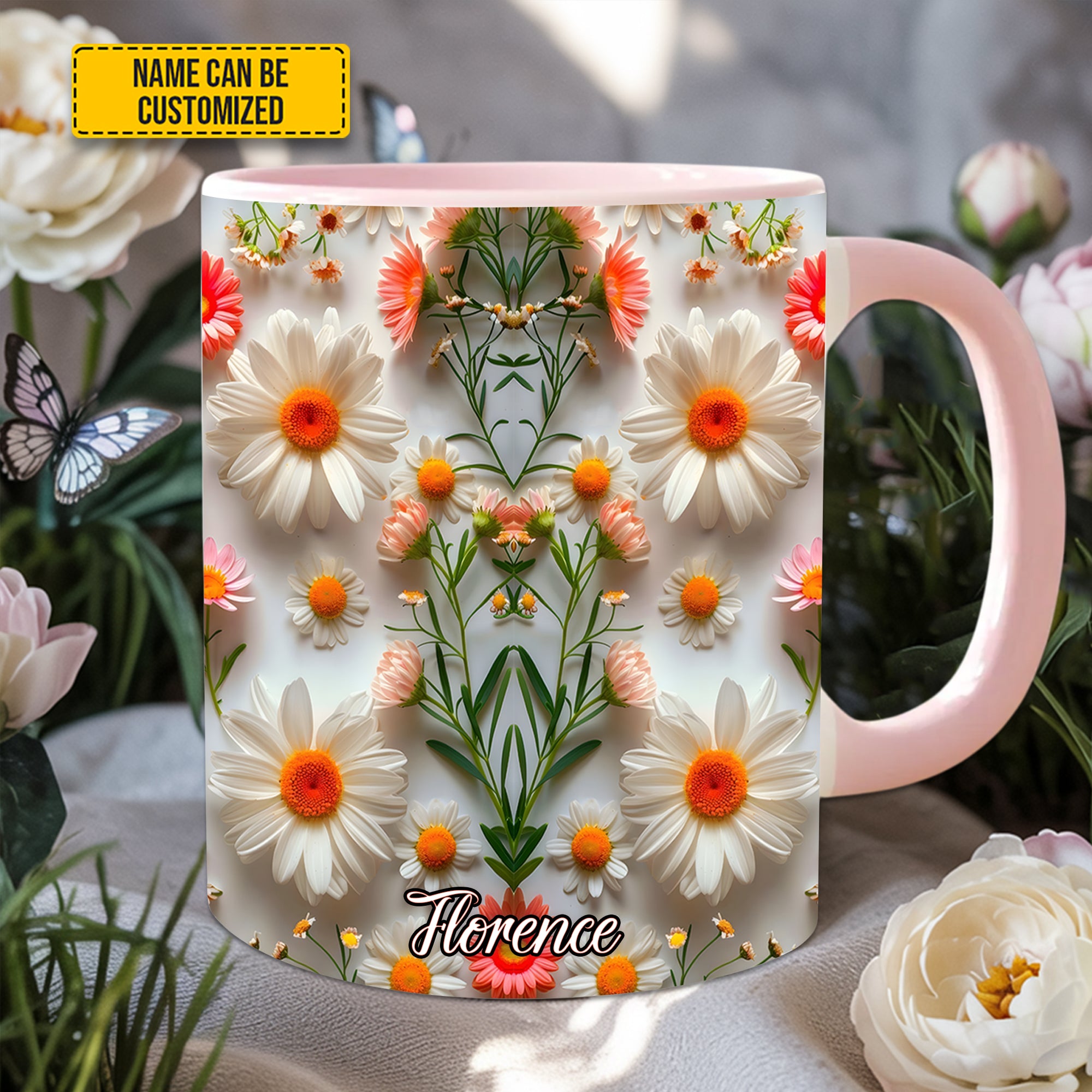 Personalized Accent Mug Daisy Flower Accent Mug Flower Gifts For Grandma - Image 4