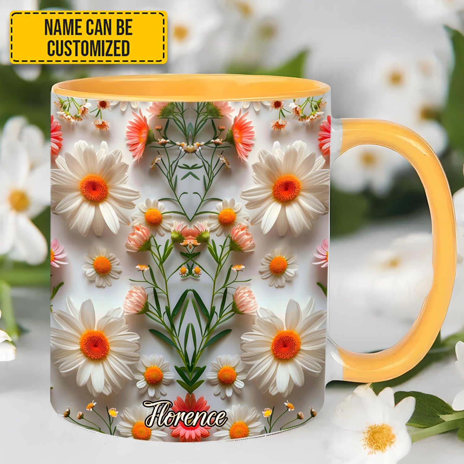 Personalized Accent Mug Daisy Flower Accent Mug Flower Gifts For Grandma - Image 3