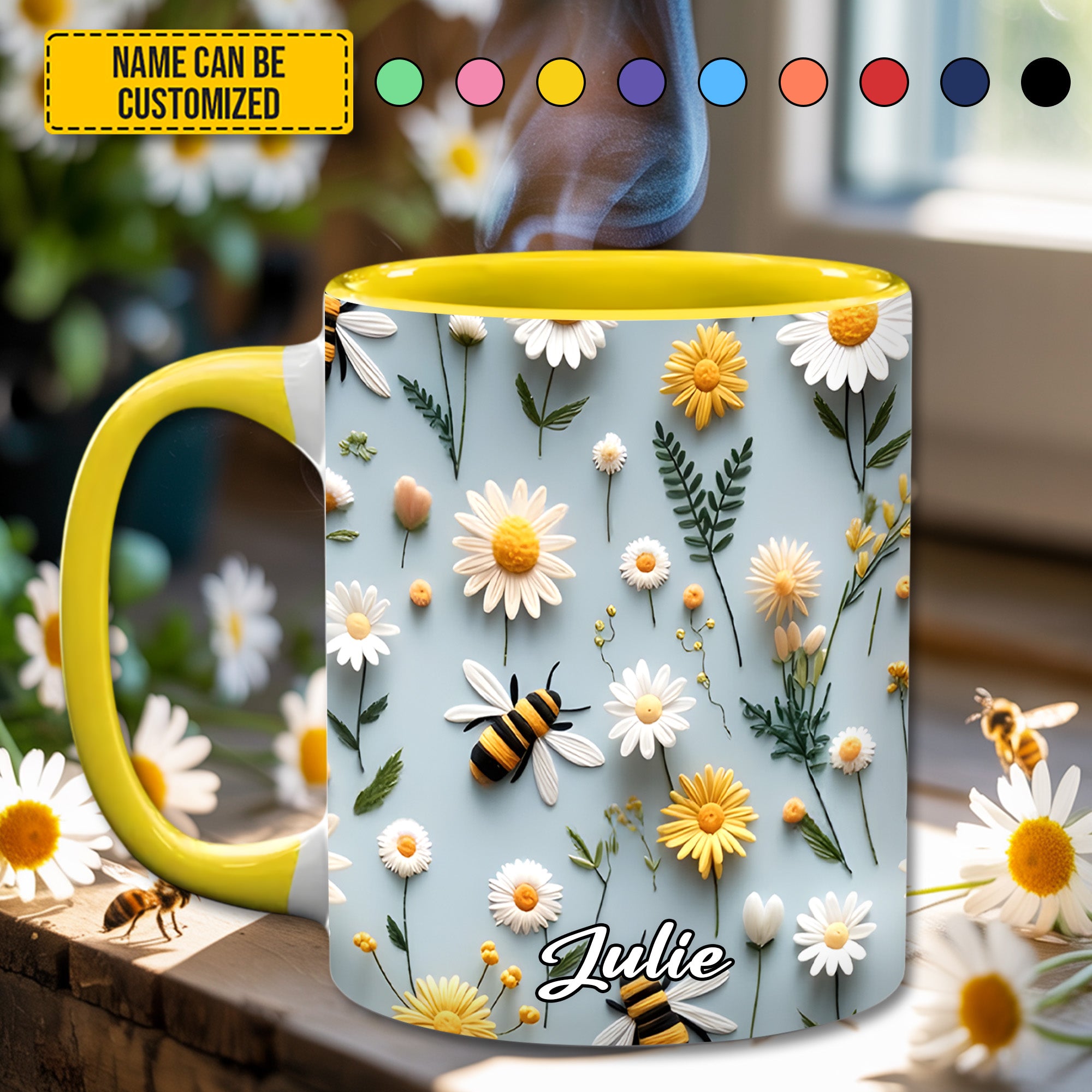Personalized Accent Mug Floral Bee Birthday Gifts For Flower Lovers