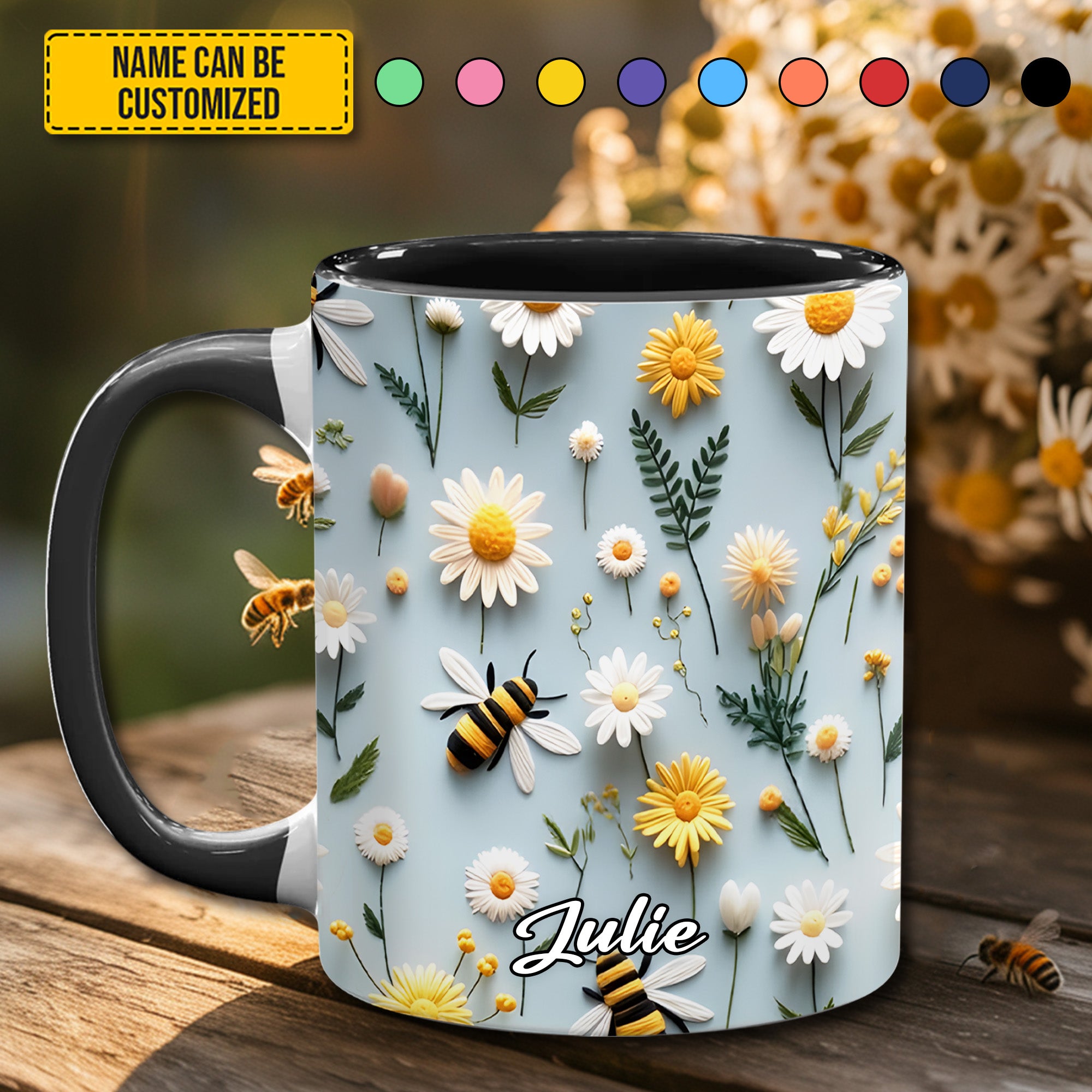 Personalized Accent Mug Floral Bee Birthday Gifts For Flower Lovers - Image 2