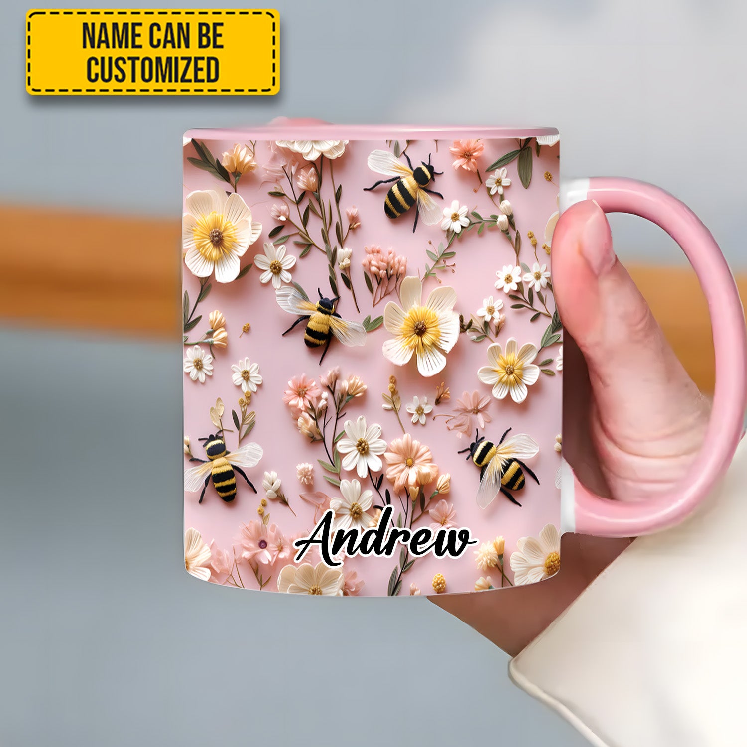 Personalized Accent Mug Flower and Bee Flower Gifts For Mom