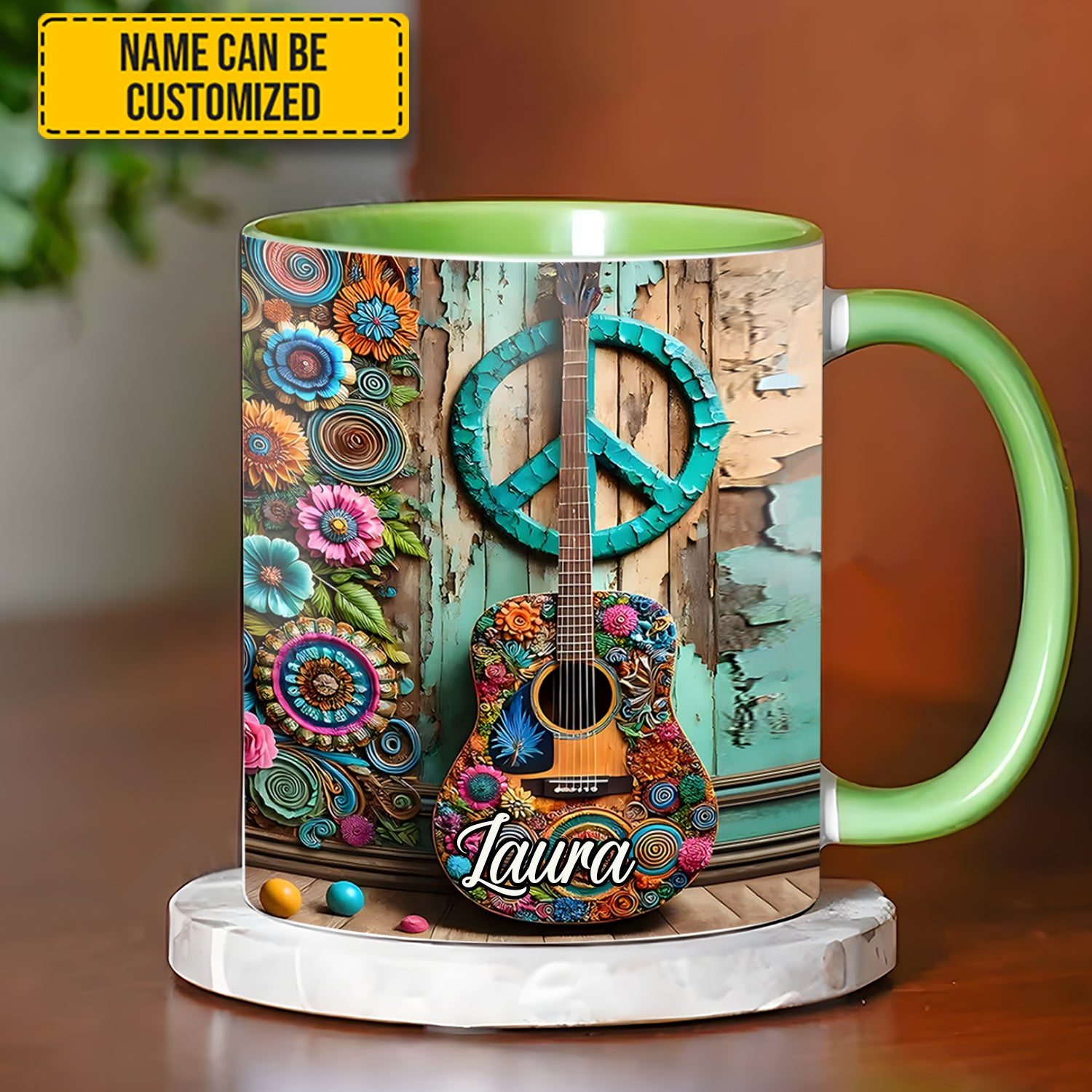 Personalized Accent Mug Guitar & Hippie accent mug Gift Ideas For Guitar Players