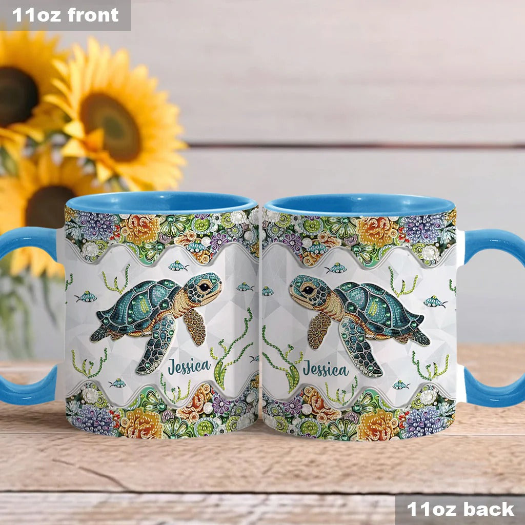 Personalized Accent Mug Just A Girl Who Loves Turtle Sea Turtle Gift For Mother - Image 3