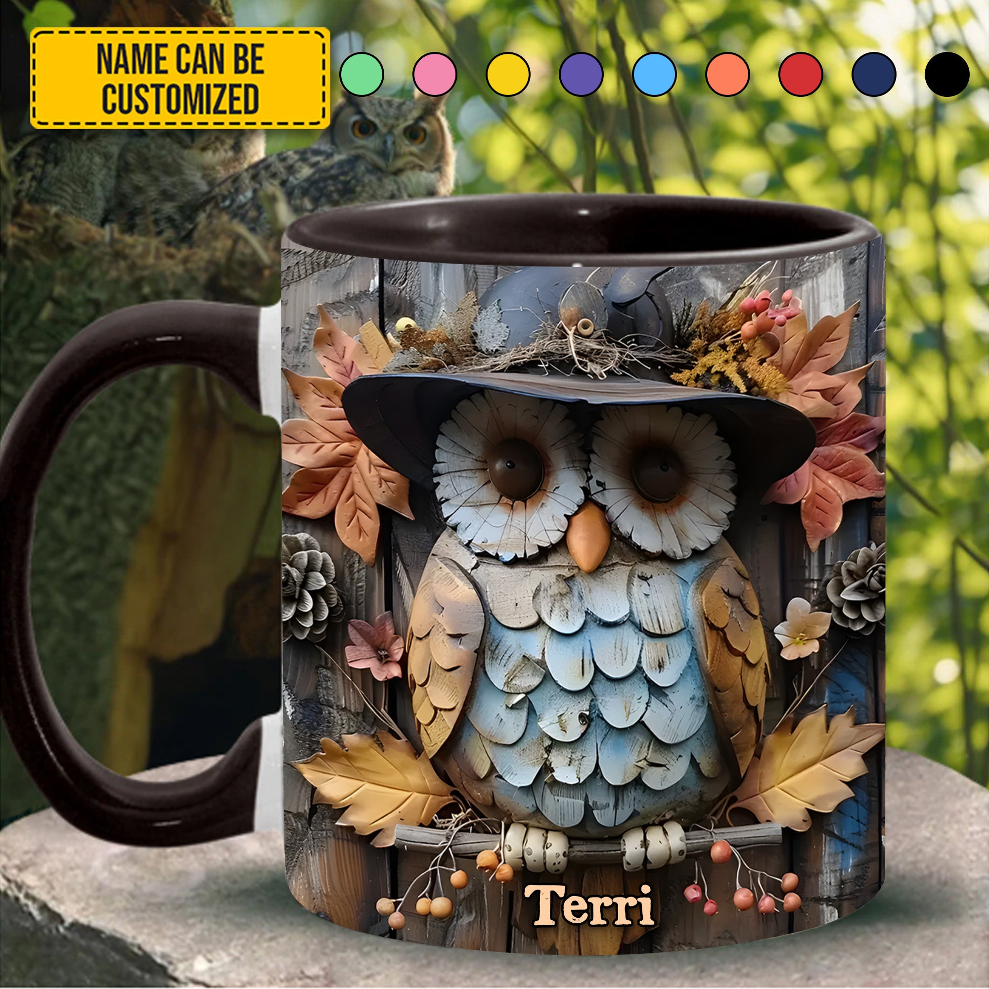 Personalized Accent Mug Owl Autumn Accent Mug Owl Gifts For Adults - Image 2