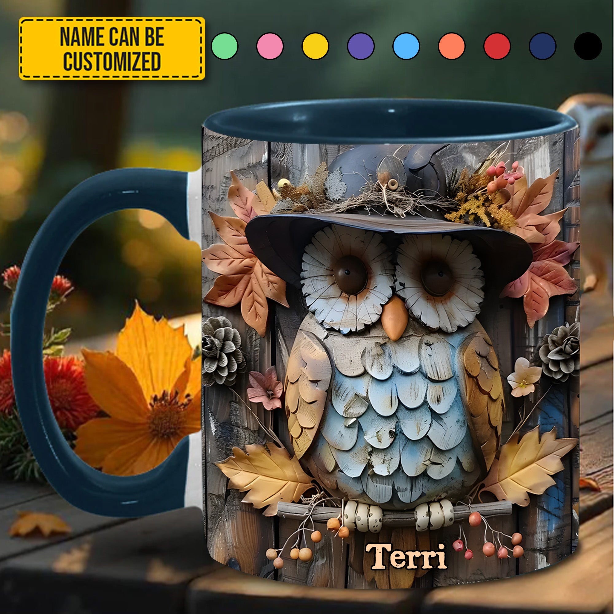 Personalized Accent Mug Owl Autumn Accent Mug Owl Gifts For Adults - Image 3