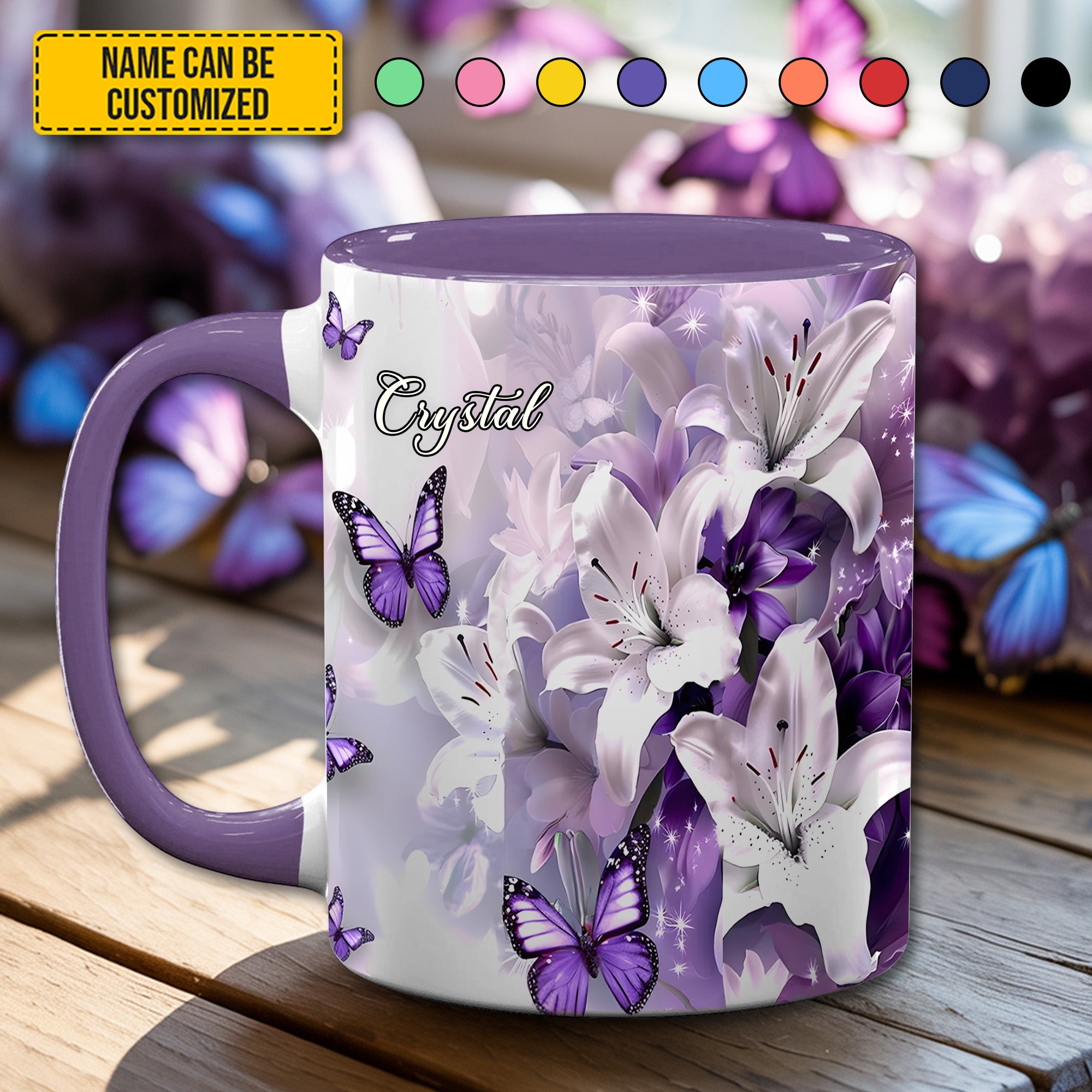 Personalized Accent Mug Purple Butterfly Flowers Presents For Butterfly Lovers Women