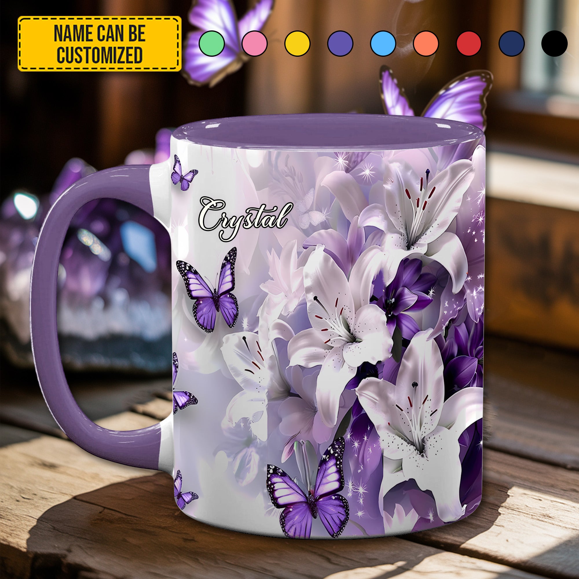 Personalized Accent Mug Purple Butterfly Flowers Presents For Butterfly Lovers Women - Image 3