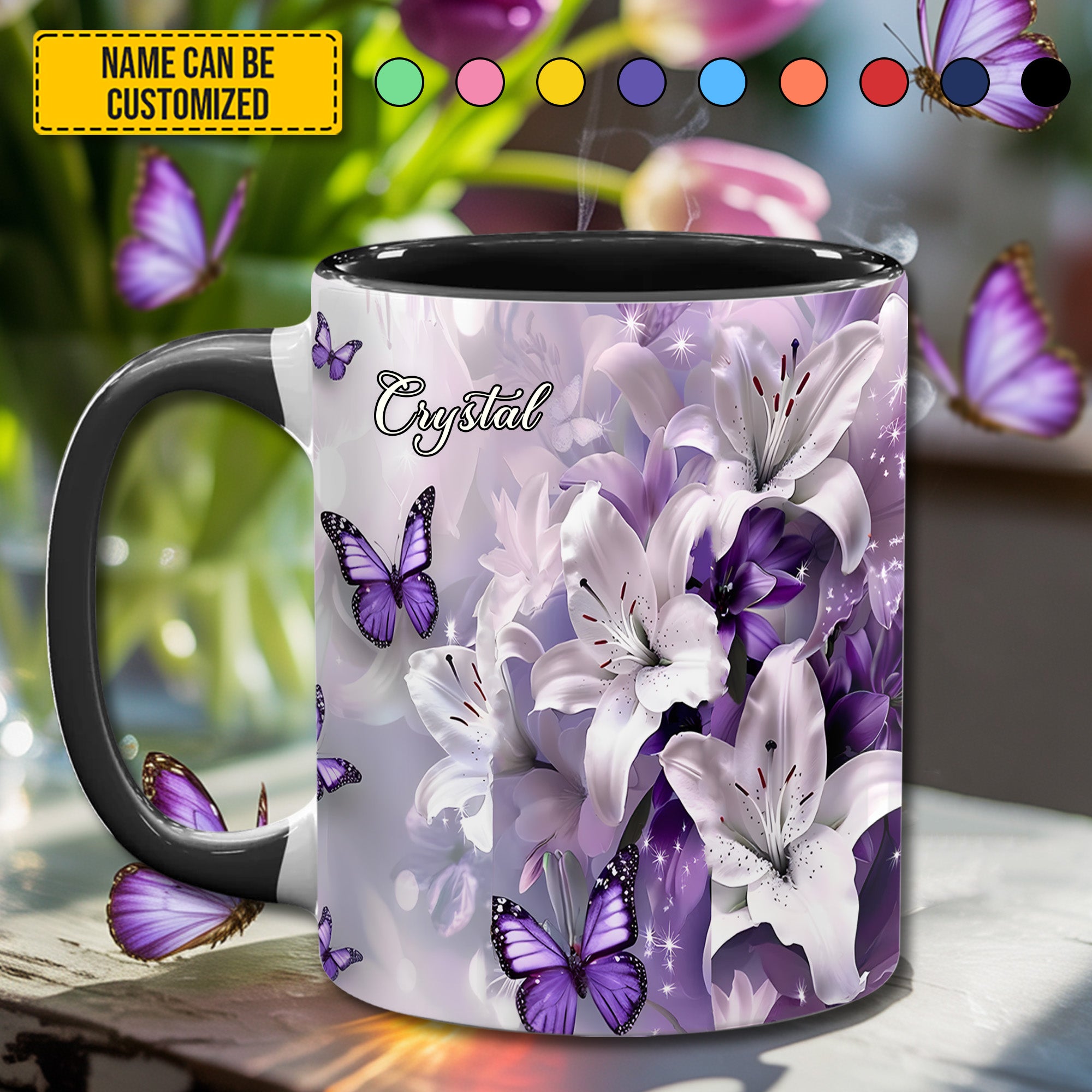 Personalized Accent Mug Purple Butterfly Flowers Presents For Butterfly Lovers Women - Image 5