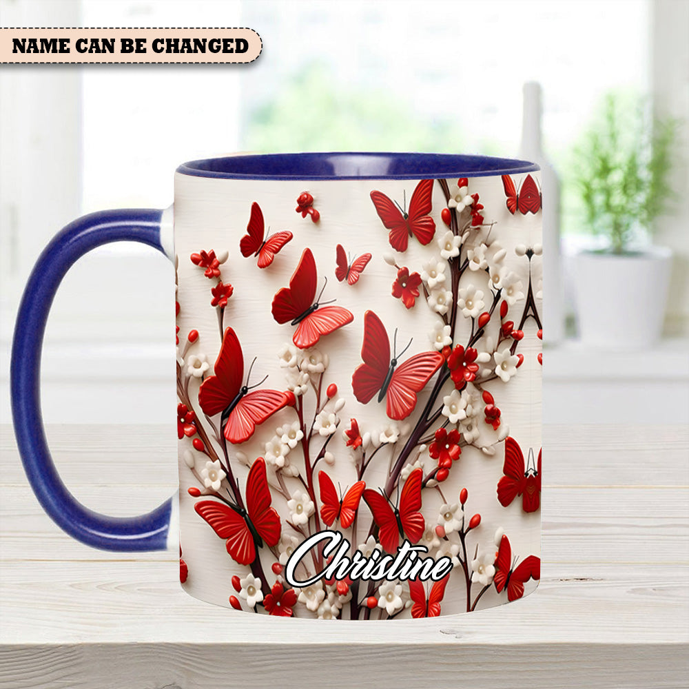 Personalized Accent Mug Red White Butterfly Flowers Accent Mug Novelty Butterfly Presents - Image 10