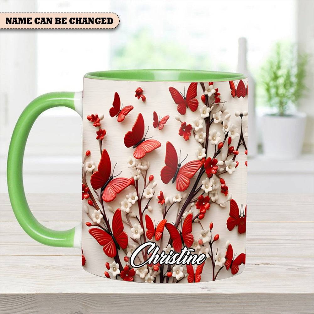 Personalized Accent Mug Red White Butterfly Flowers Accent Mug Novelty Butterfly Presents - Image 8