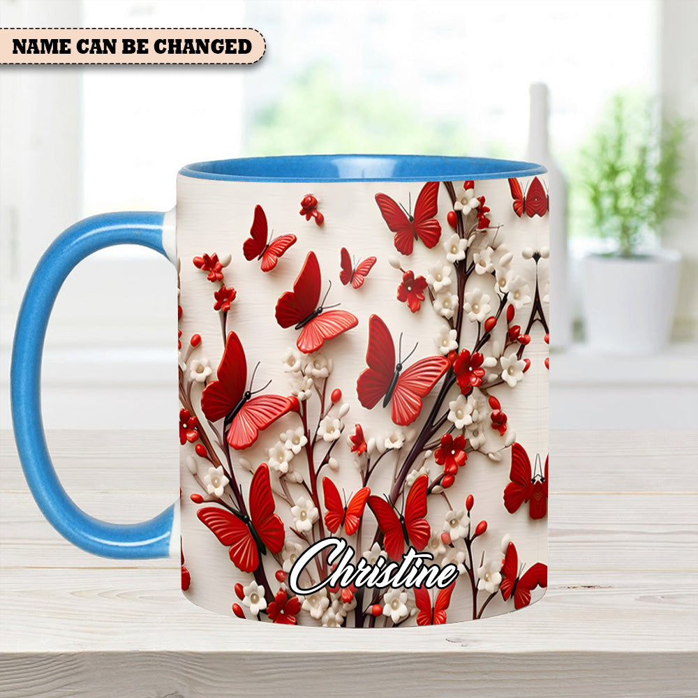 Personalized Accent Mug Red White Butterfly Flowers Accent Mug Novelty Butterfly Presents - Image 9