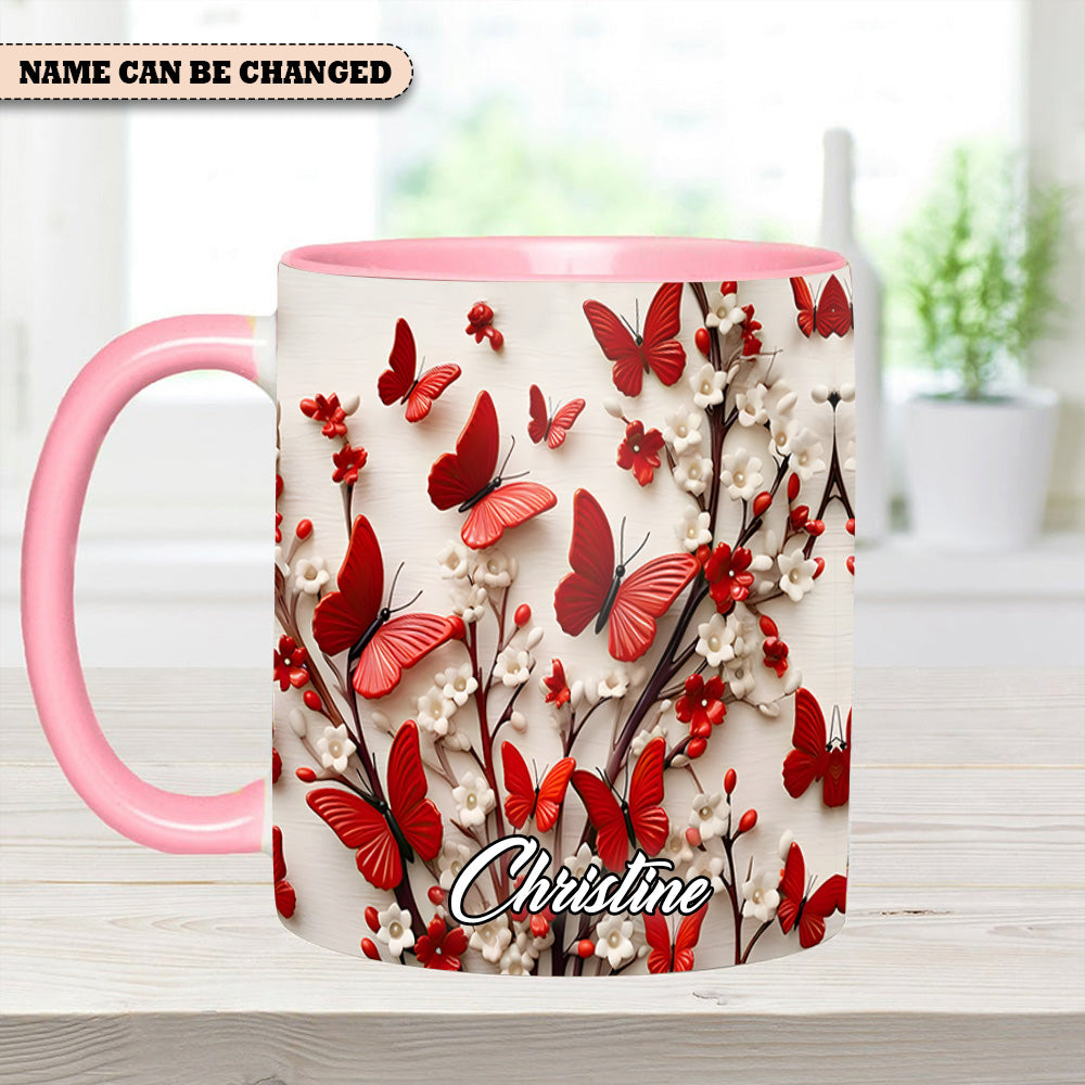 Personalized Accent Mug Red White Butterfly Flowers Accent Mug Novelty Butterfly Presents - Image 12