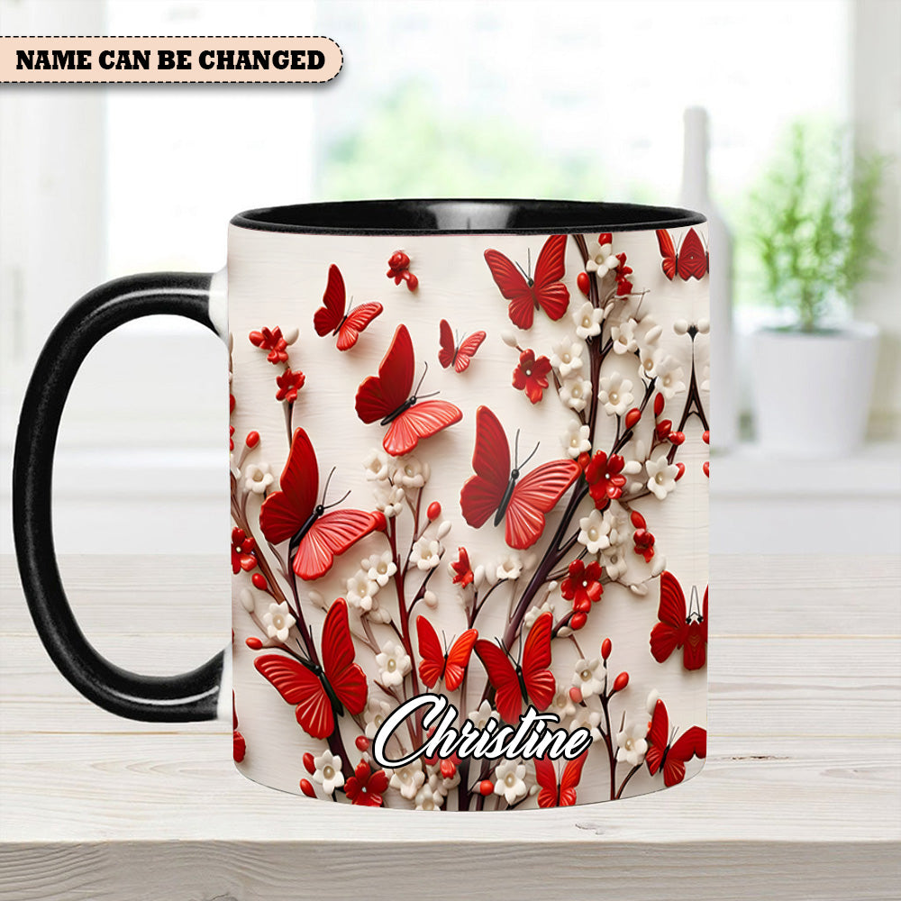 Personalized Accent Mug Red White Butterfly Flowers Accent Mug Novelty Butterfly Presents - Image 6