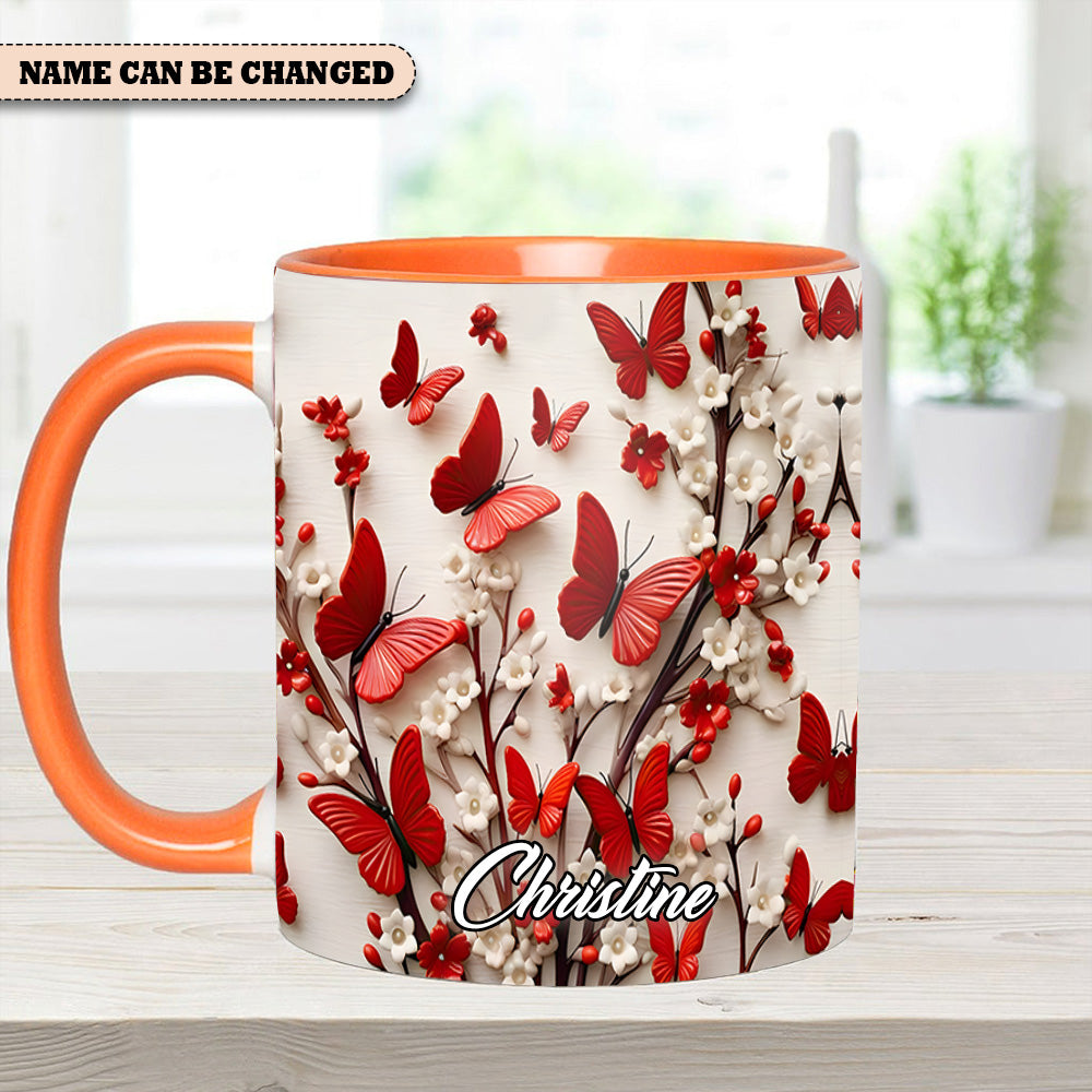 Personalized Accent Mug Red White Butterfly Flowers Accent Mug Novelty Butterfly Presents - Image 11