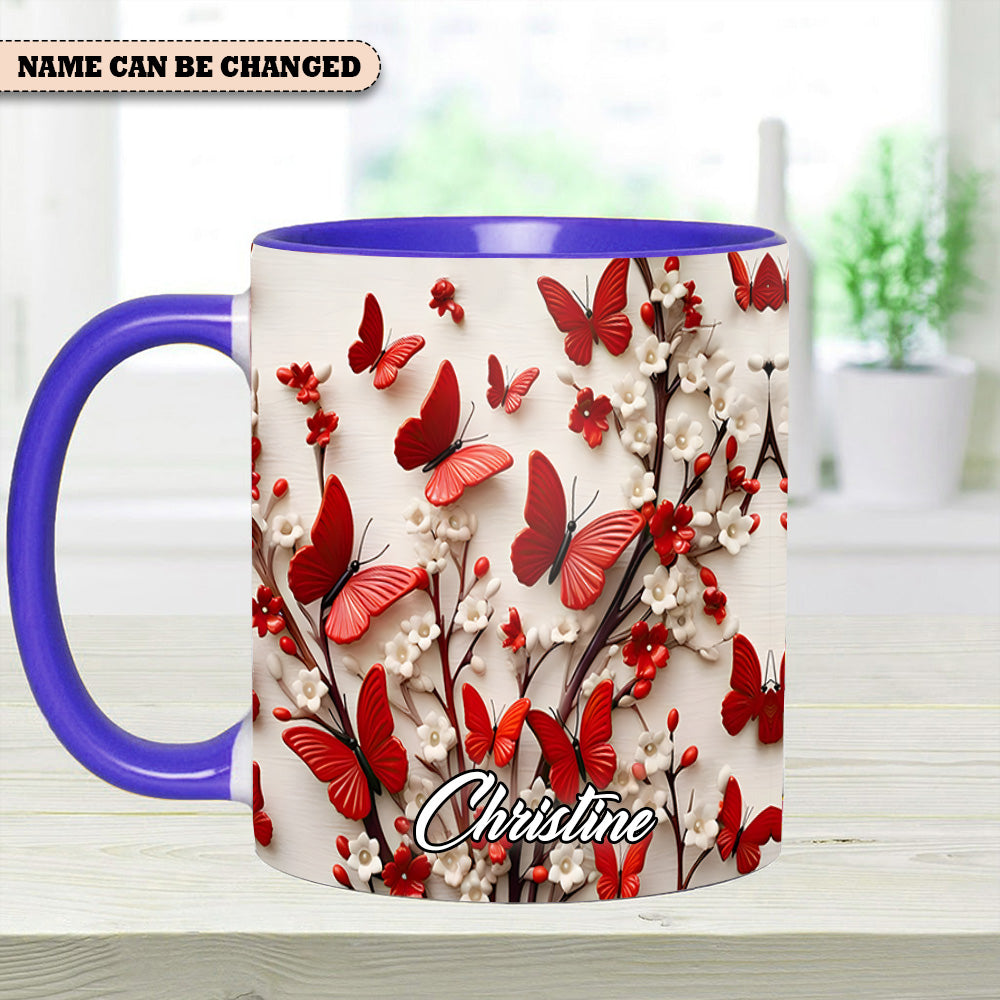 Personalized Accent Mug Red White Butterfly Flowers Accent Mug Novelty Butterfly Presents - Image 14