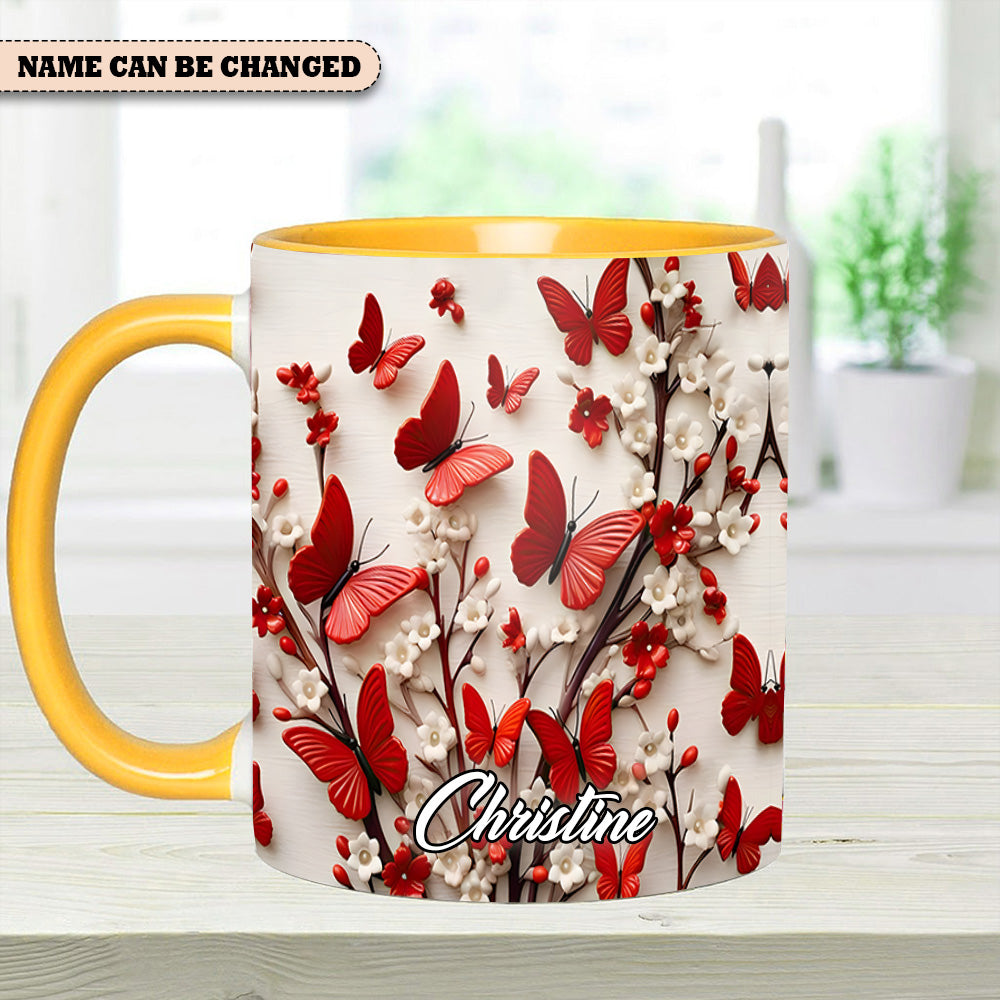Personalized Accent Mug Red White Butterfly Flowers Accent Mug Novelty Butterfly Presents - Image 13