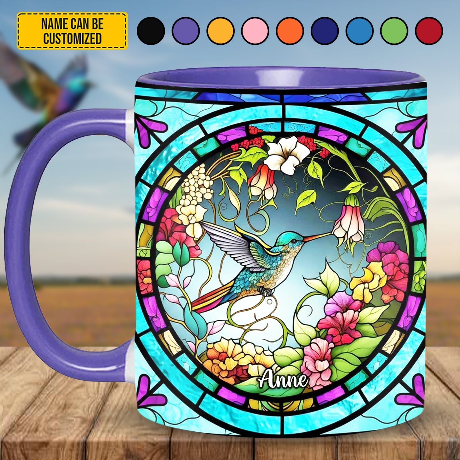 Personalized Accent Mug Stained Glass Hummingbird Hummingbird Themed Gifts - Image 2