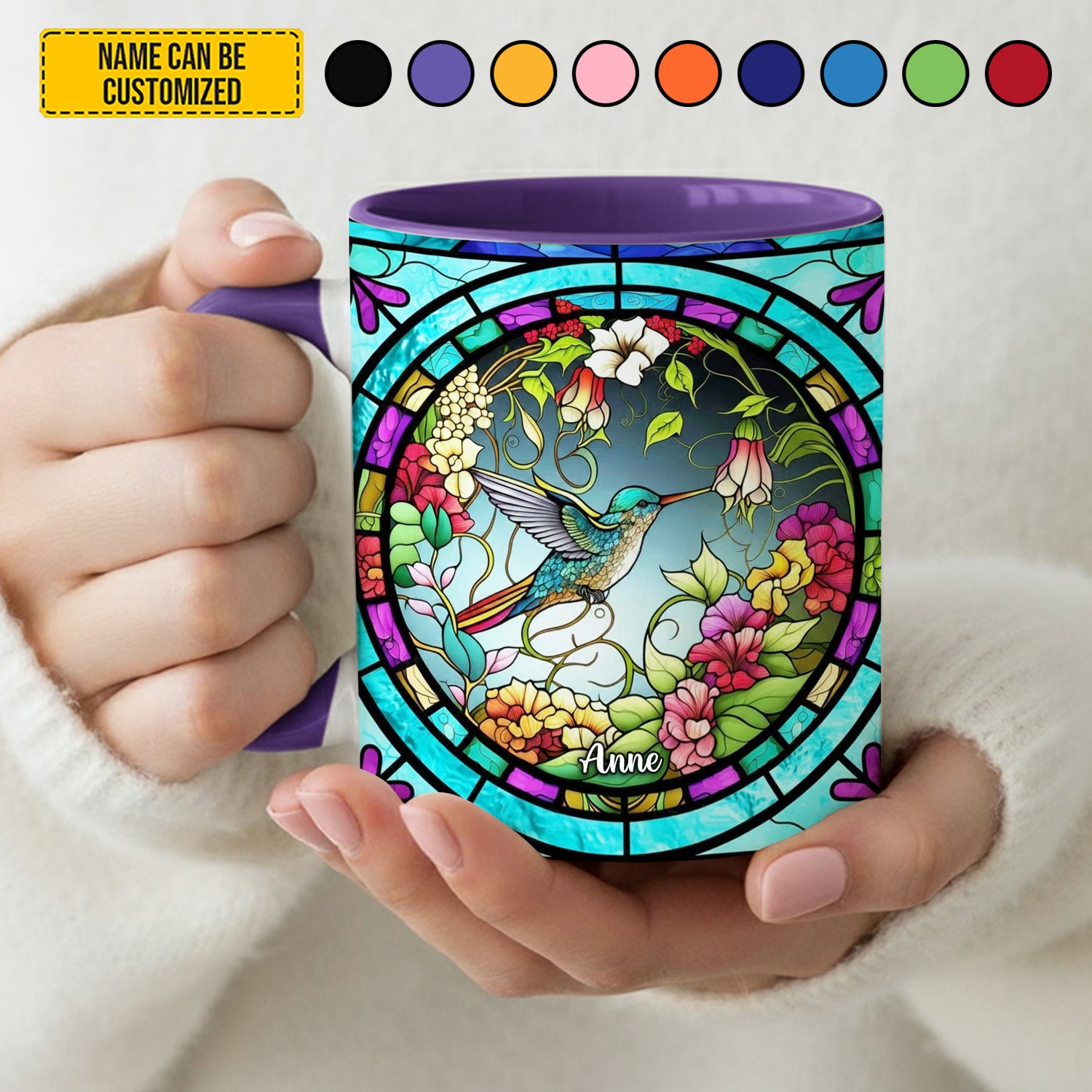 Personalized Accent Mug Stained Glass Hummingbird Hummingbird Themed Gifts - Image 4