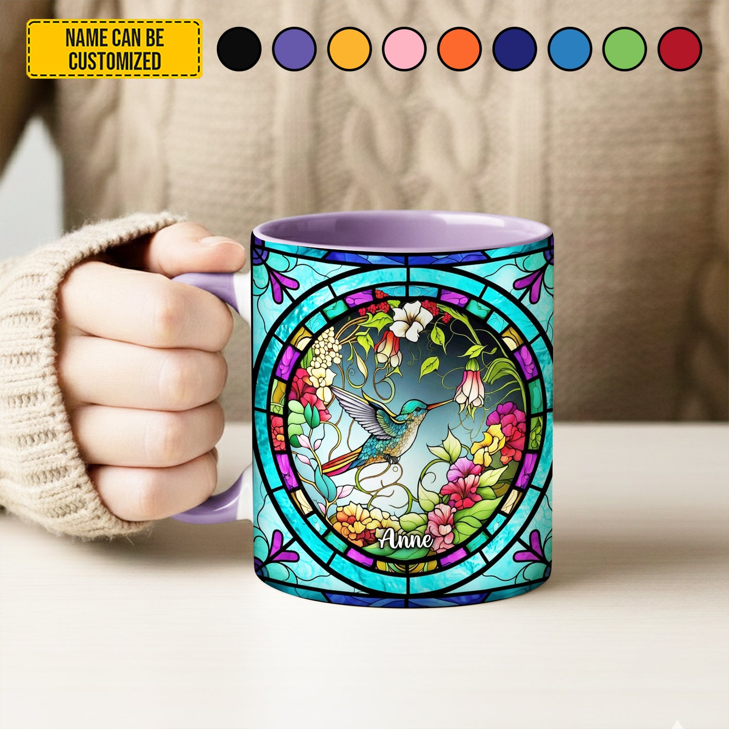 Personalized Accent Mug Stained Glass Hummingbird Hummingbird Themed Gifts - Image 3