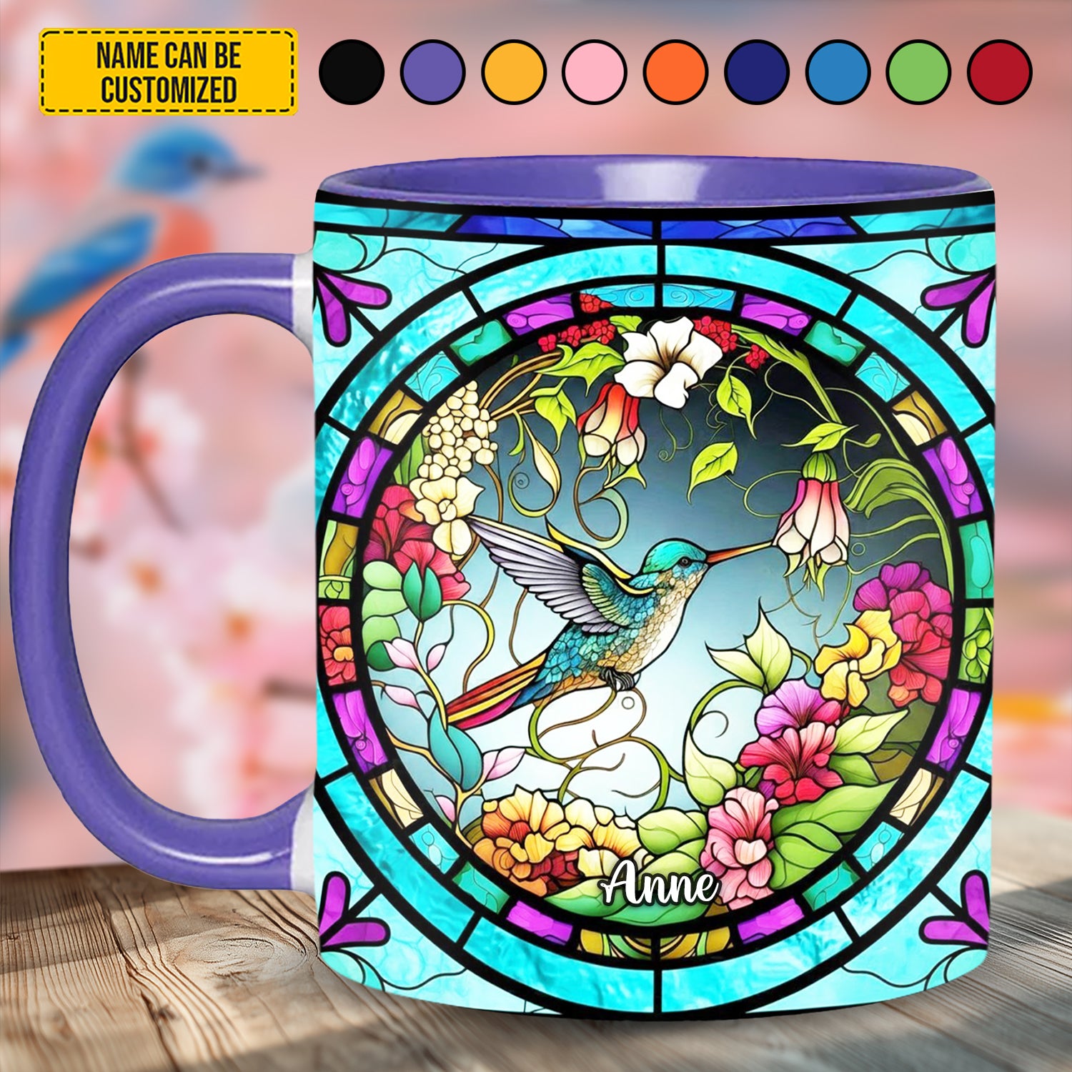 Personalized Accent Mug Stained Glass Hummingbird Hummingbird Themed Gifts