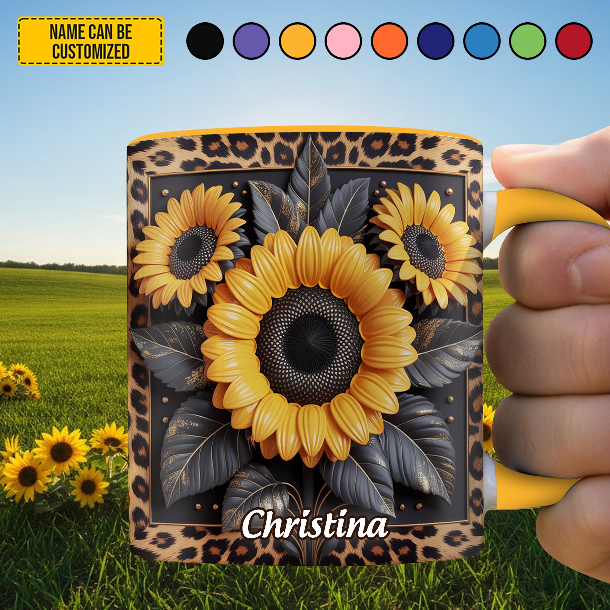 Personalized Accent Mug Sunflower Leopard Print Sunflower Mother's Day Gifts - Image 2