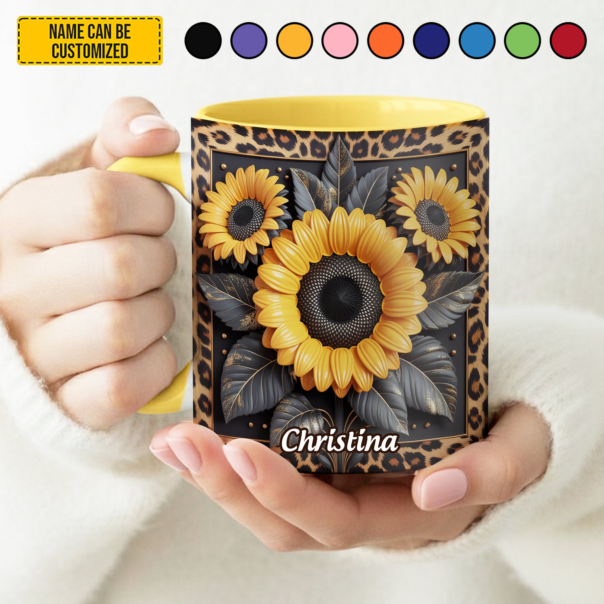 Personalized Accent Mug Sunflower Leopard Print Sunflower Mother's Day Gifts - Image 3