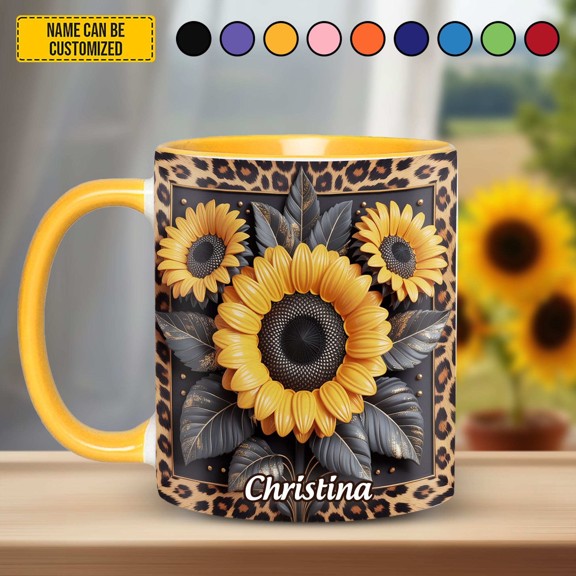 Personalized Accent Mug Sunflower Leopard Print Sunflower Mother's Day Gifts - Image 5