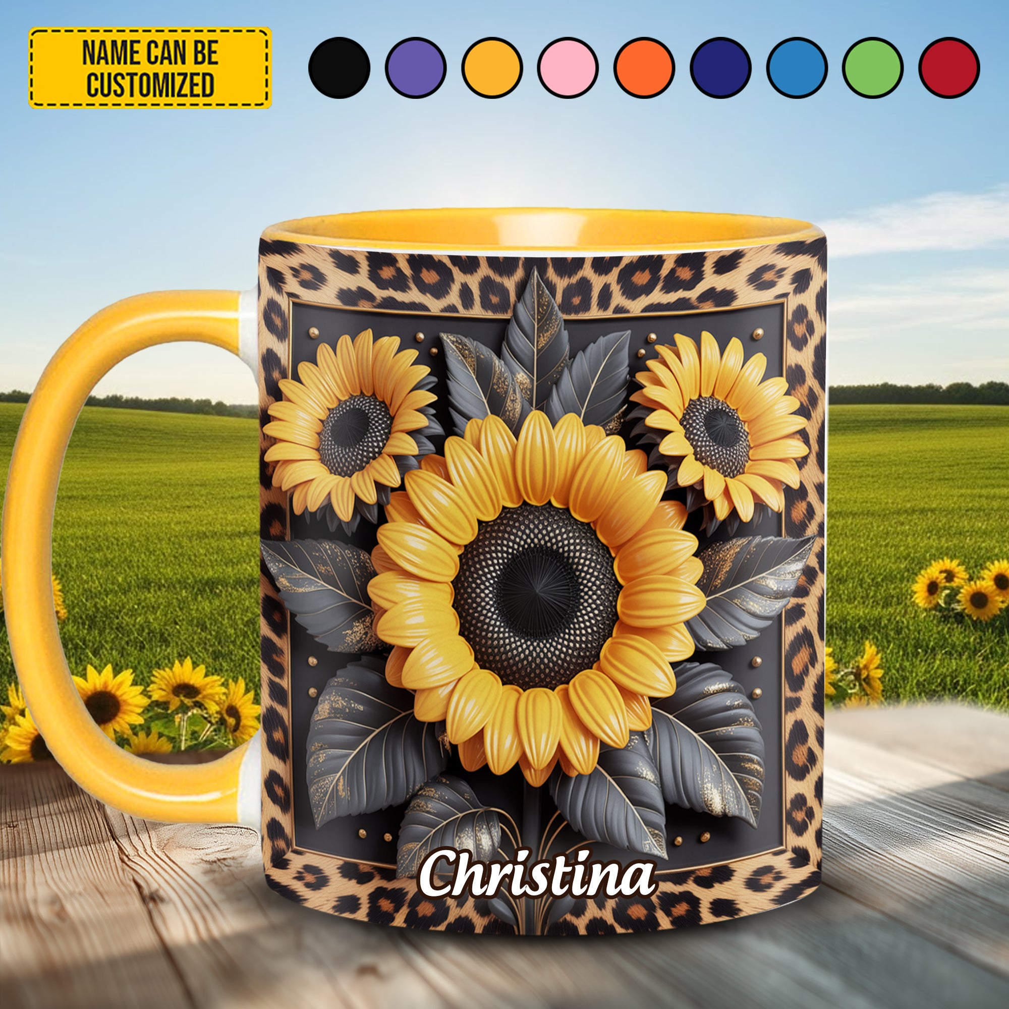 Personalized Accent Mug Sunflower Leopard Print Sunflower Mother's Day Gifts - Image 4