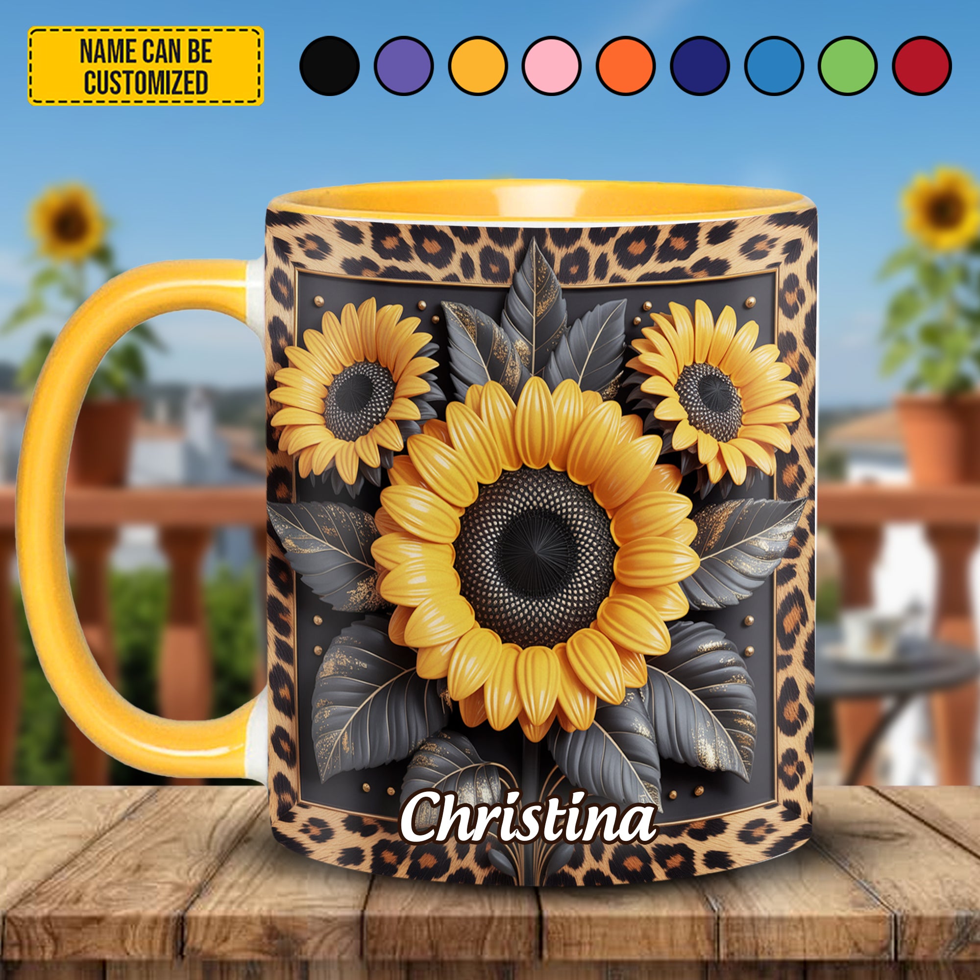 Personalized Accent Mug Sunflower Leopard Print Sunflower Mother's Day Gifts