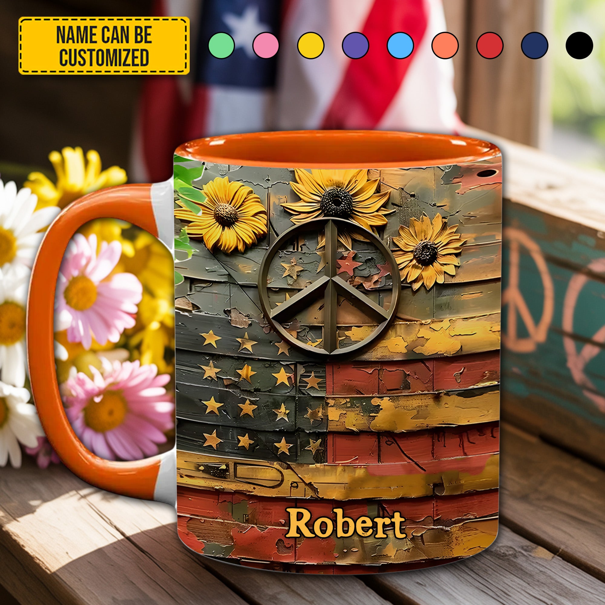 Personalized Accent Mug Sunflower USA Flag Sunflower Birthday Gift Ideas