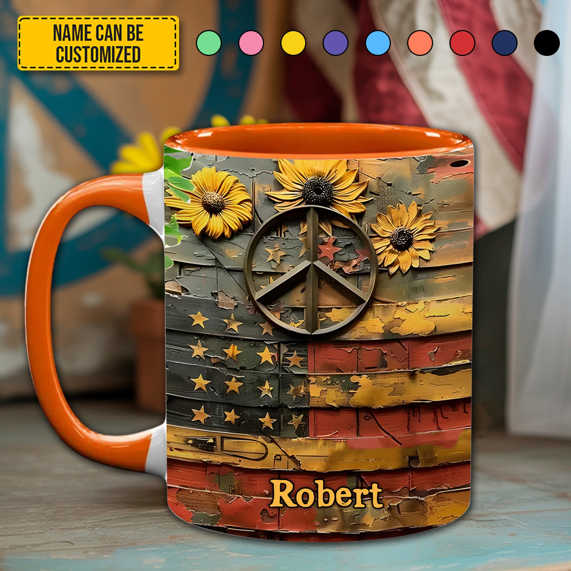 Personalized Accent Mug Sunflower USA Flag Sunflower Birthday Gift Ideas - Image 3