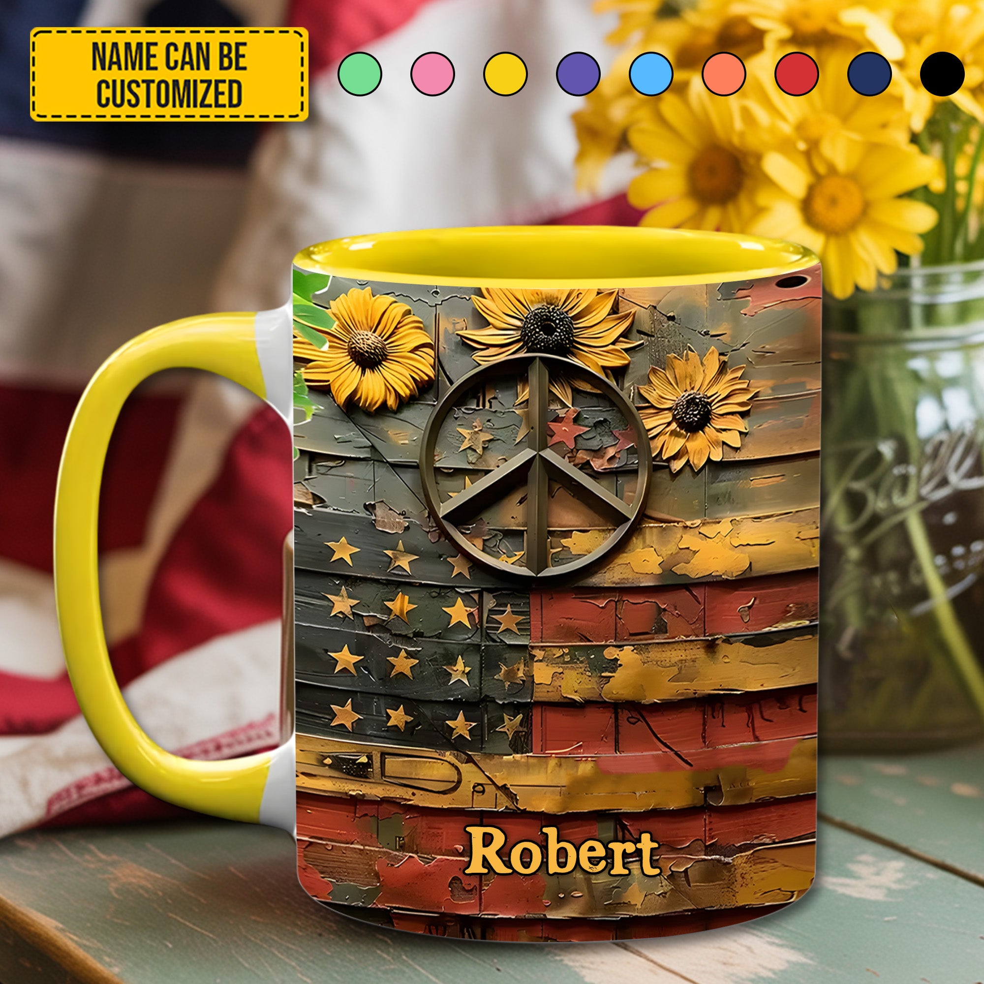 Personalized Accent Mug Sunflower USA Flag Sunflower Birthday Gift Ideas - Image 2
