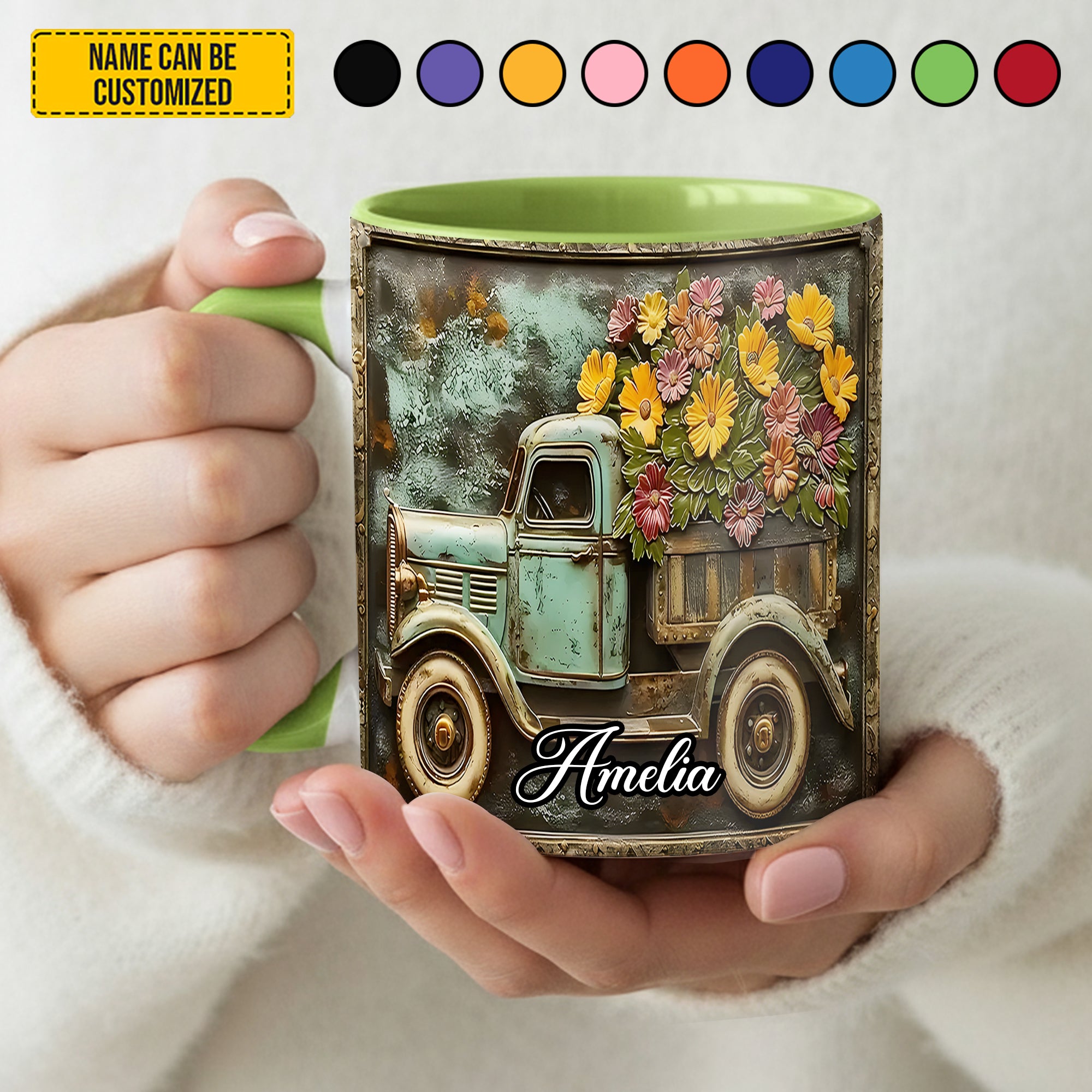 Personalized Accent Mug Truck and Flower Flower Lily Birthday Gifts - Image 2