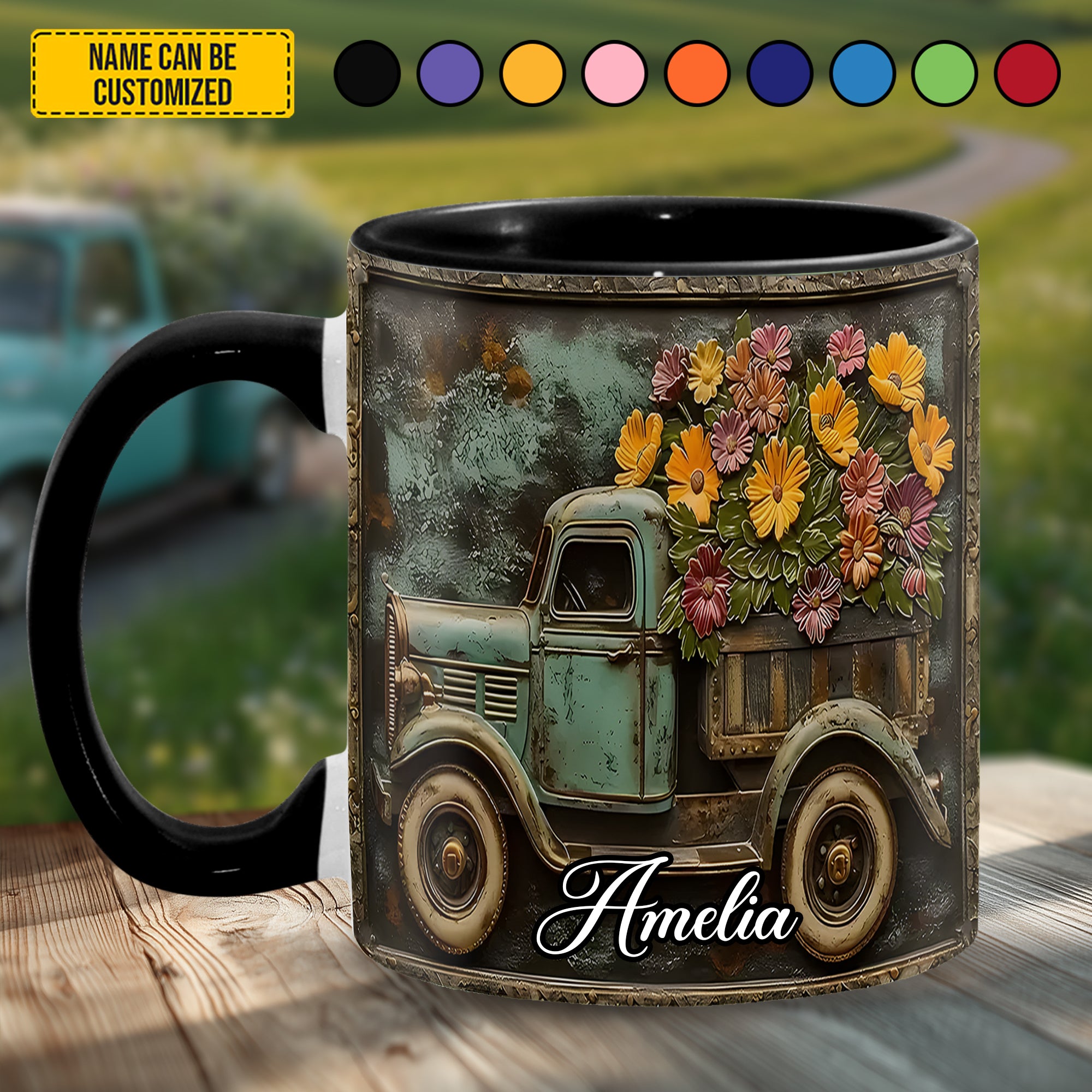 Personalized Accent Mug Truck and Flower Flower Lily Birthday Gifts - Image 4