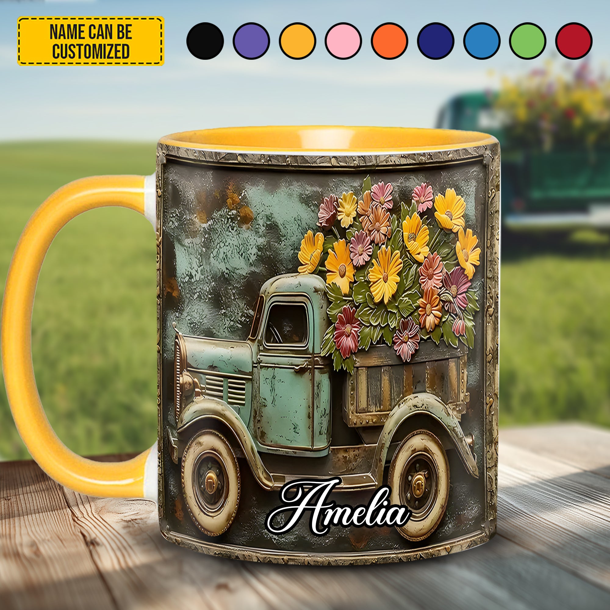 Personalized Accent Mug Truck and Flower Flower Lily Birthday Gifts
