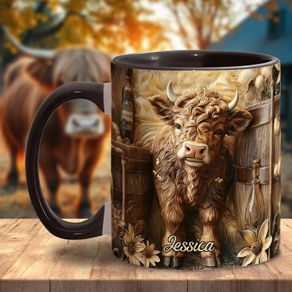 Personalized Accent Mug Vintage Beautiful Highland Cow Highland Cattle Merchandise