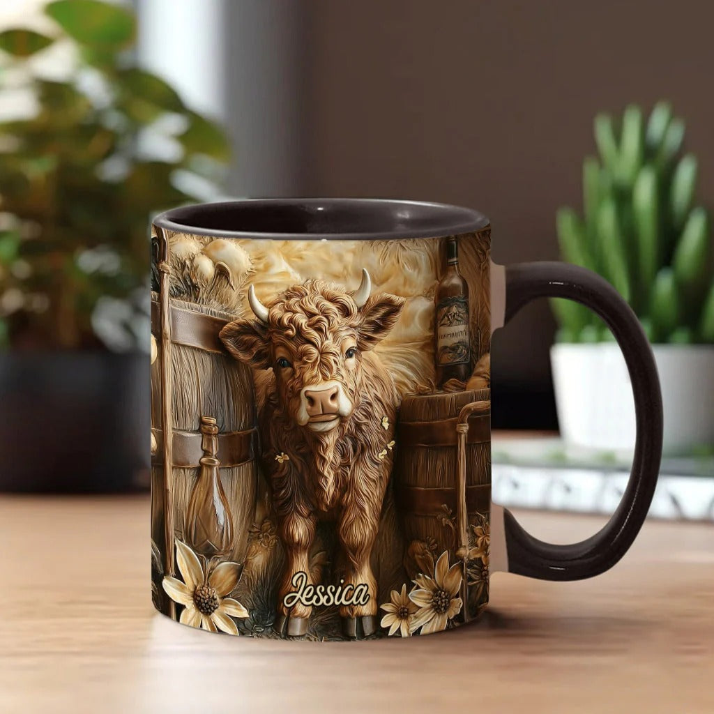 Personalized Accent Mug Vintage Beautiful Highland Cow Highland Cattle Merchandise - Image 6