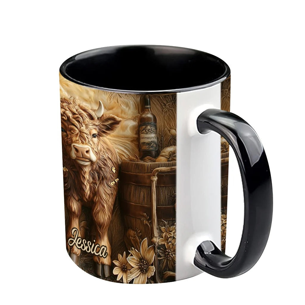 Personalized Accent Mug Vintage Beautiful Highland Cow Highland Cattle Merchandise - Image 4