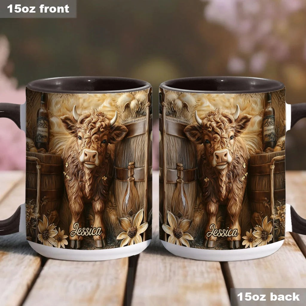Personalized Accent Mug Vintage Beautiful Highland Cow Highland Cattle Merchandise - Image 2