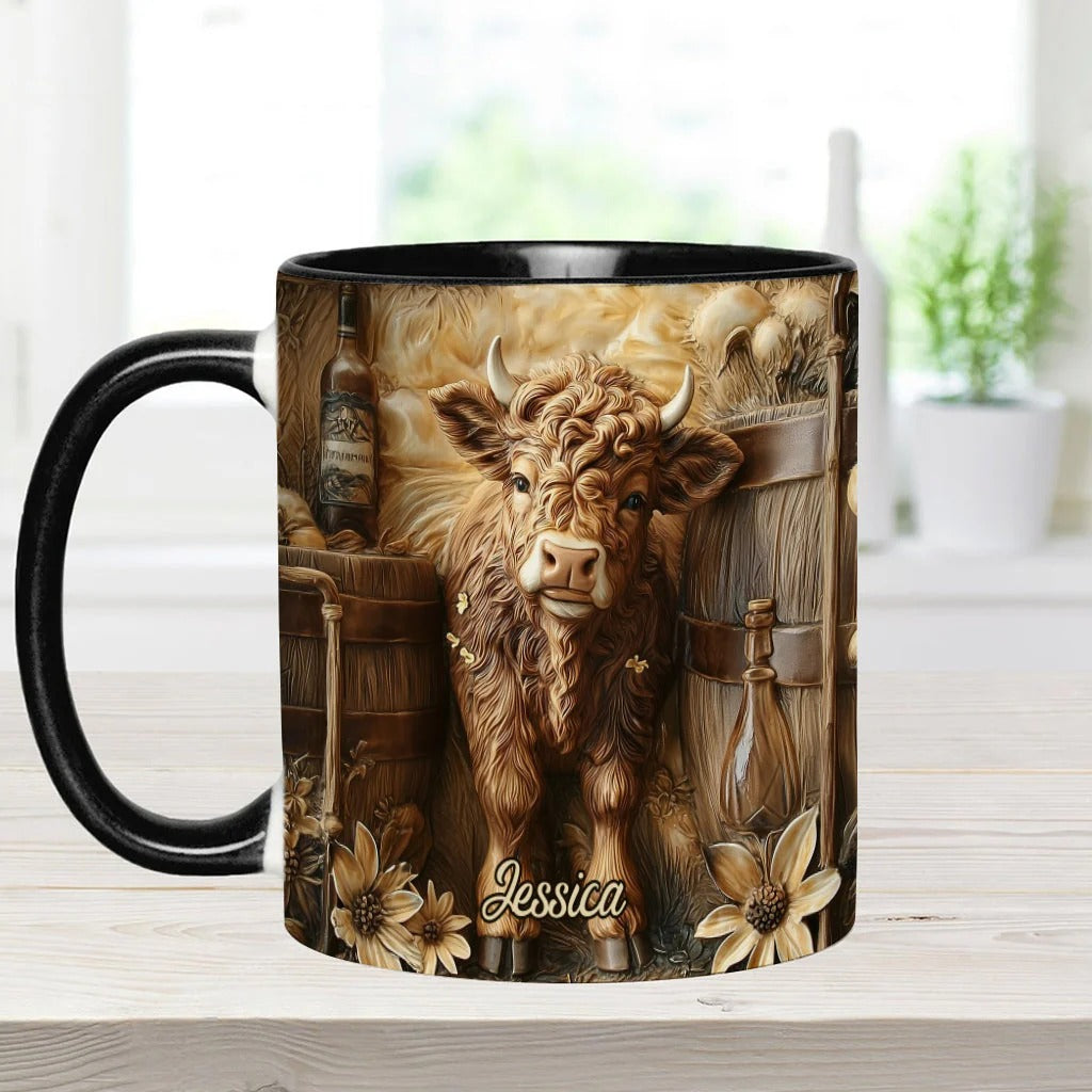 Personalized Accent Mug Vintage Beautiful Highland Cow Highland Cattle Merchandise - Image 5