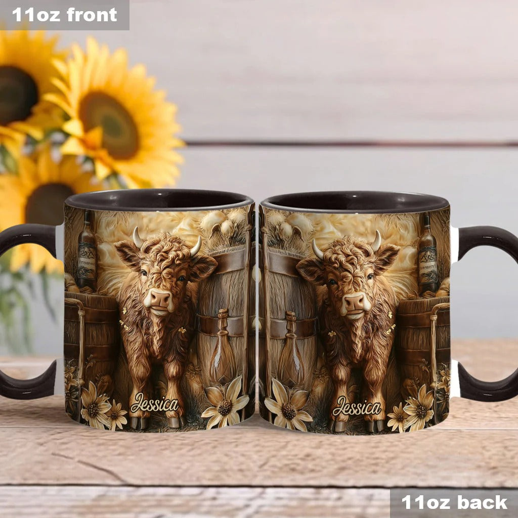 Personalized Accent Mug Vintage Beautiful Highland Cow Highland Cattle Merchandise - Image 3