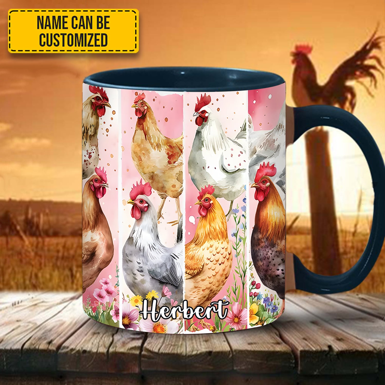 Personalized Accent Mug Watercolor Chicken Chicken Cute Gift For Him - Image 2