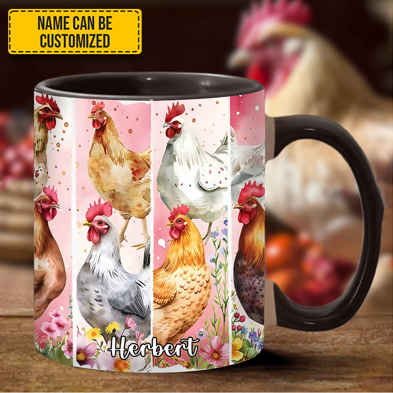 Personalized Accent Mug Watercolor Chicken Chicken Cute Gift For Him - Image 4