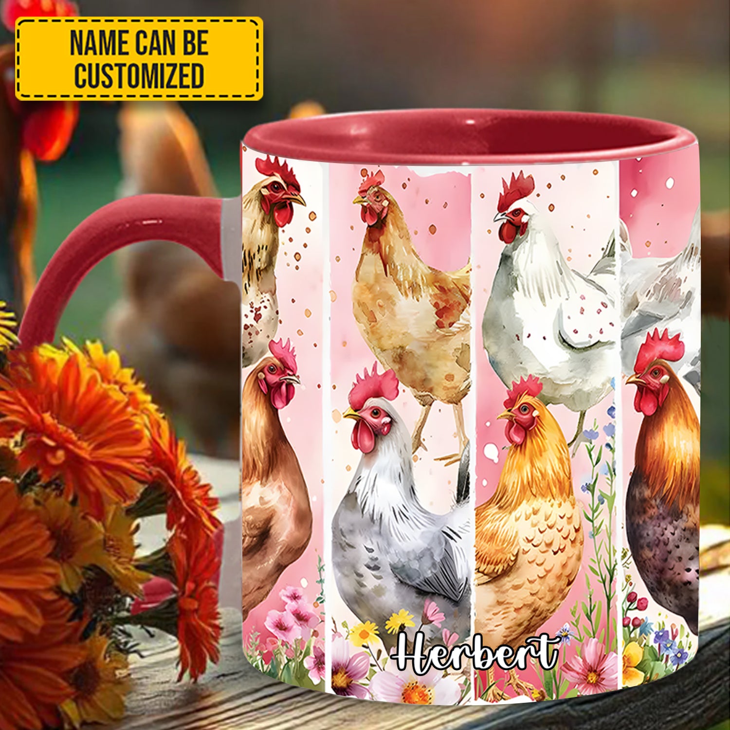 Personalized Accent Mug Watercolor Chicken Chicken Cute Gift For Him - Image 3