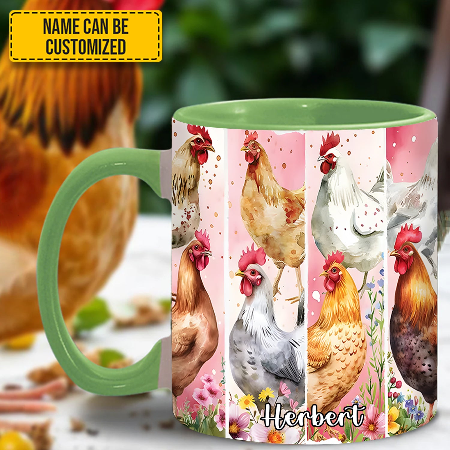 Personalized Accent Mug Watercolor Chicken Chicken Cute Gift For Him