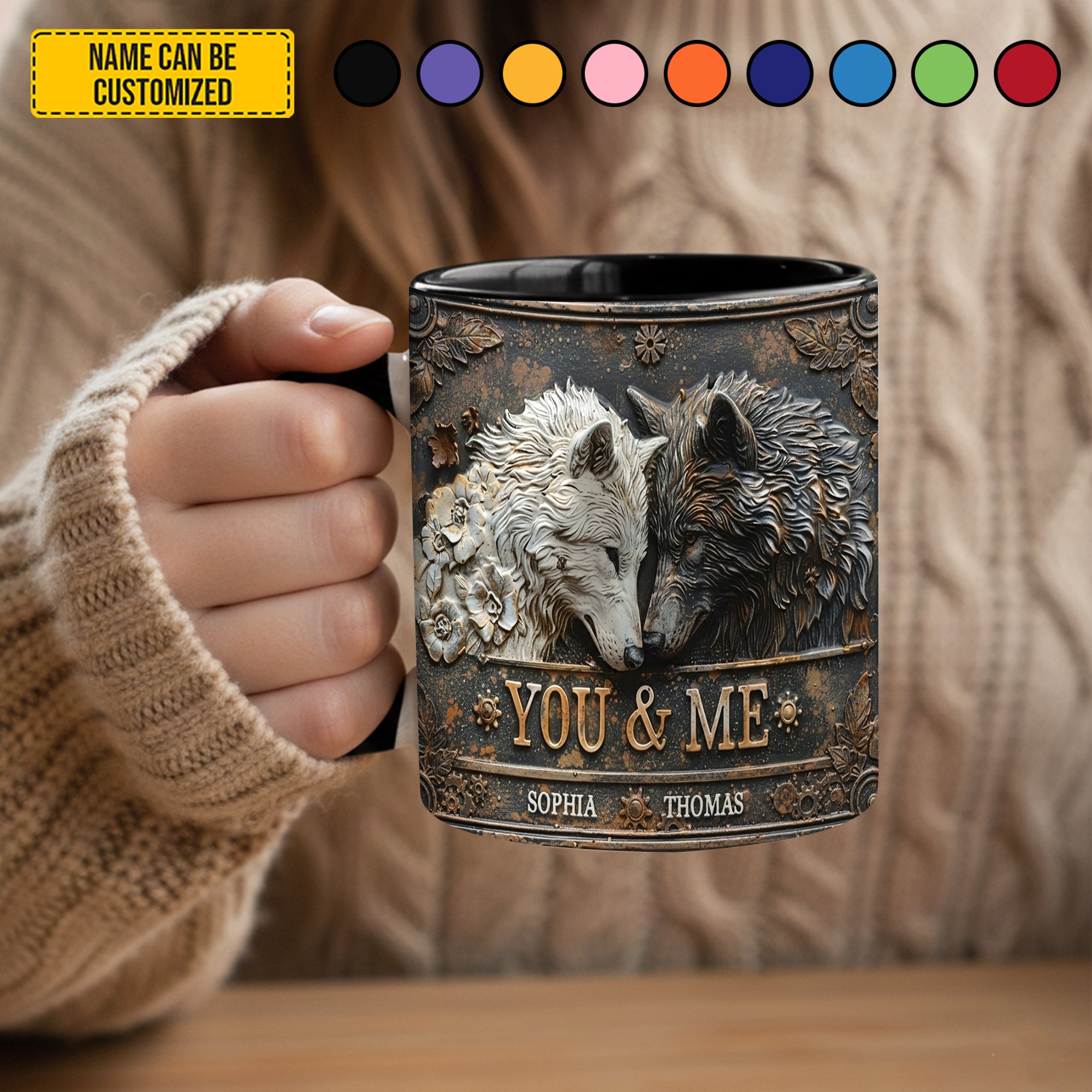 Personalized Accent Mug You And Me Wolf Presents For Wolf Lovers - Image 4